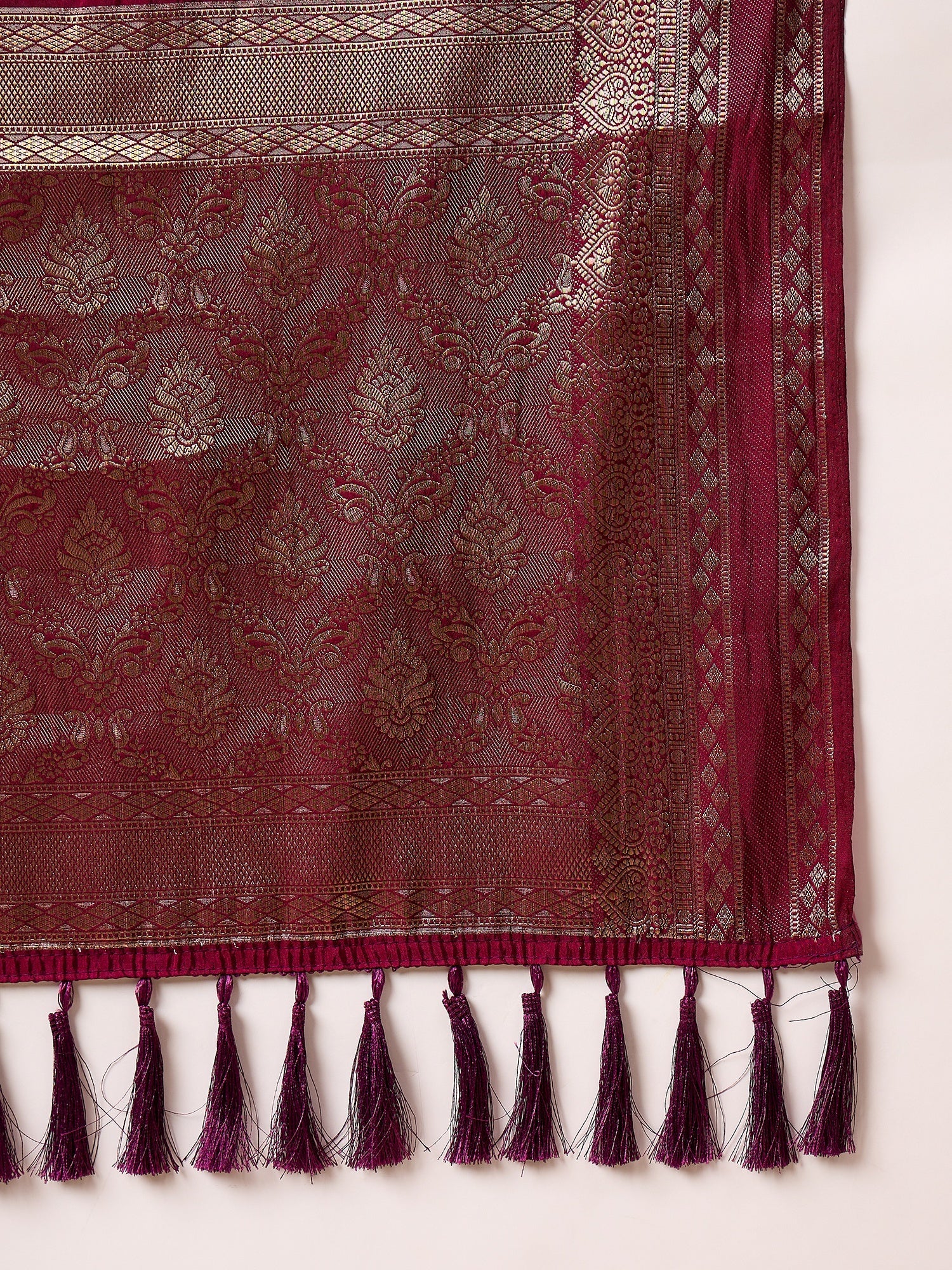 Wine Silk Blend Heritage Banarasi Style Saree - Ressa