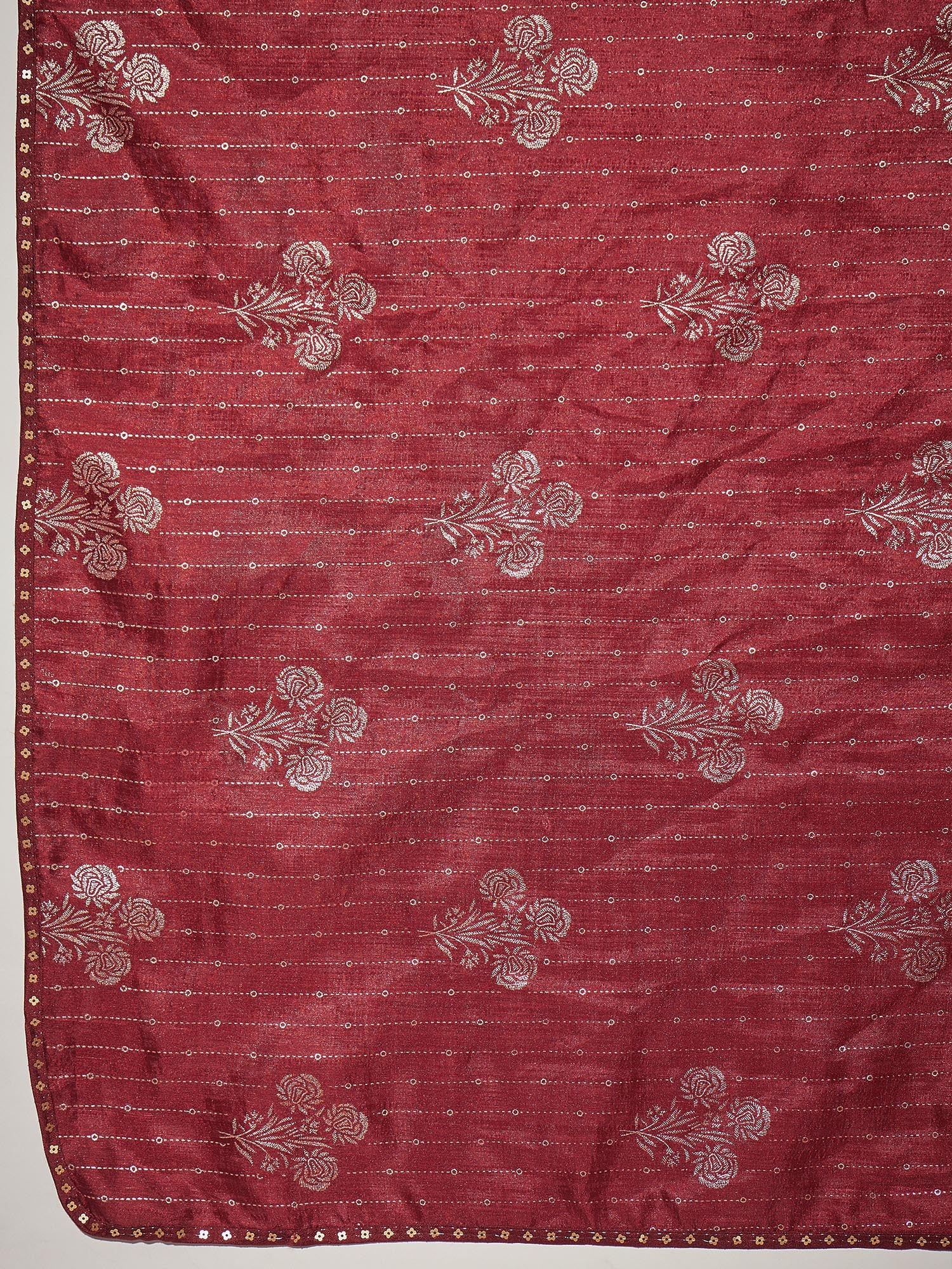 Wine Silk Blend Silver Foil Print Saree - Ressa