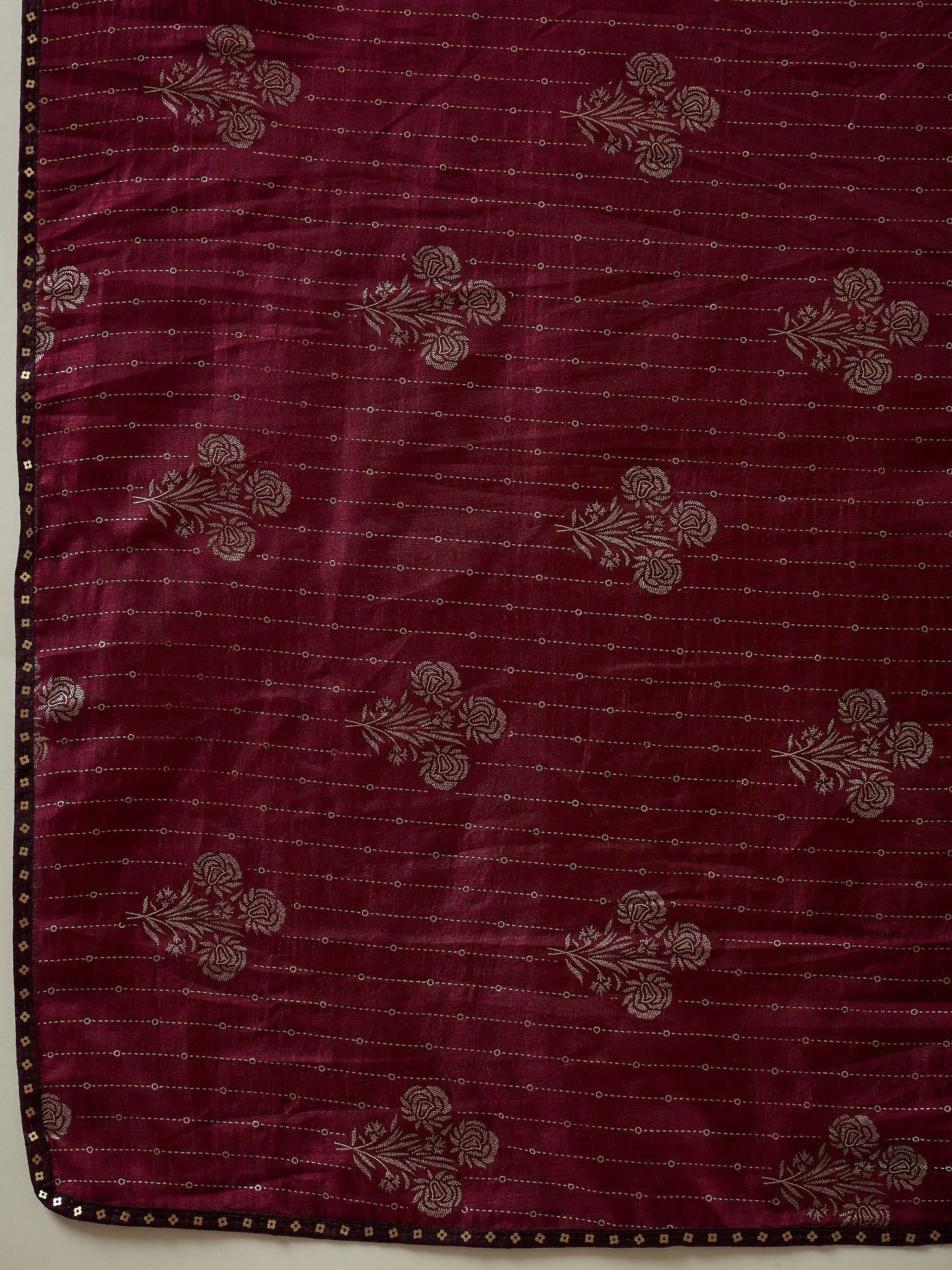 Wine Silk Blend Silver Foil Print Saree - Ressa