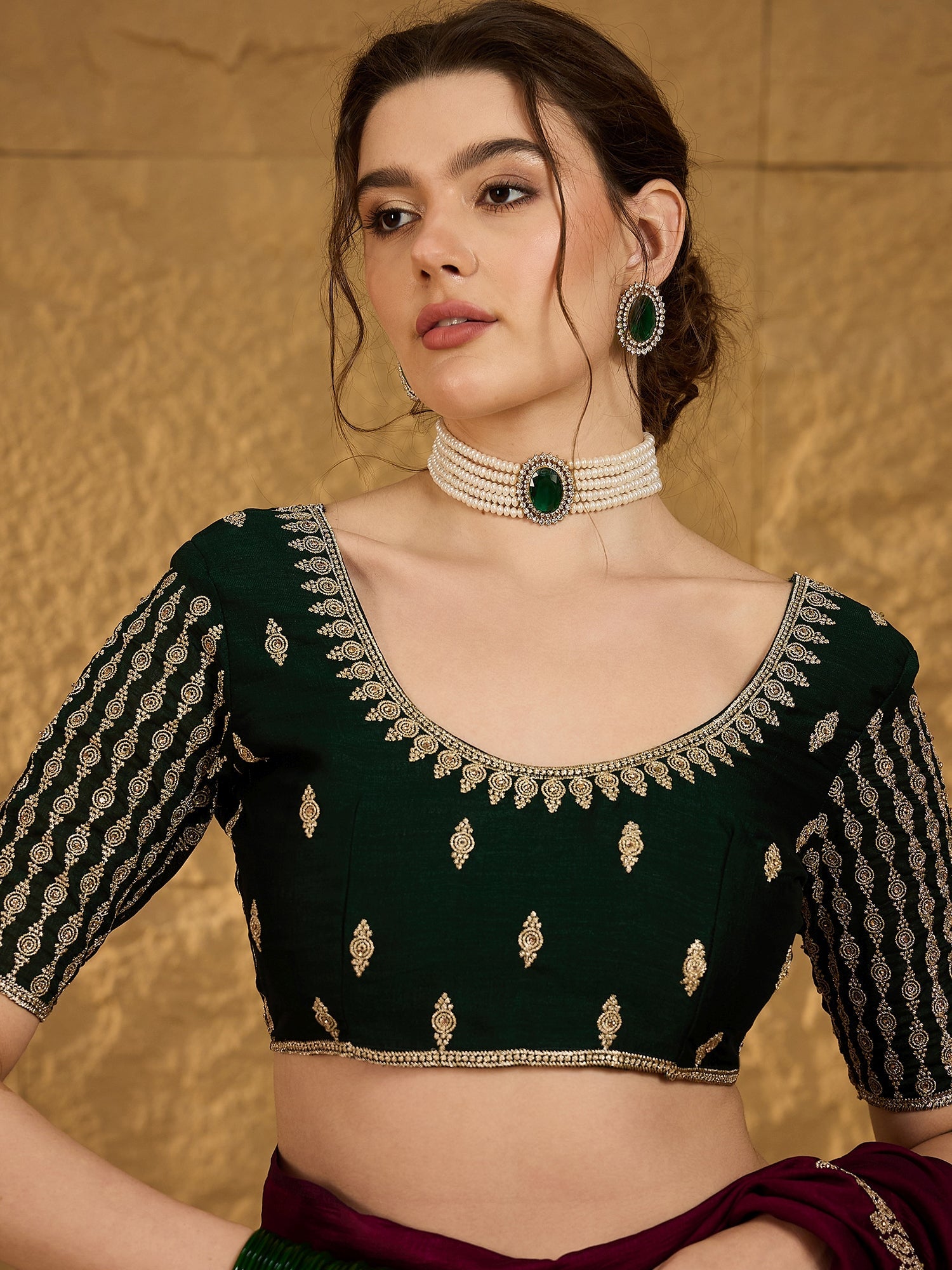 Wine Silk Blend Solid Textured Saree - Ressa