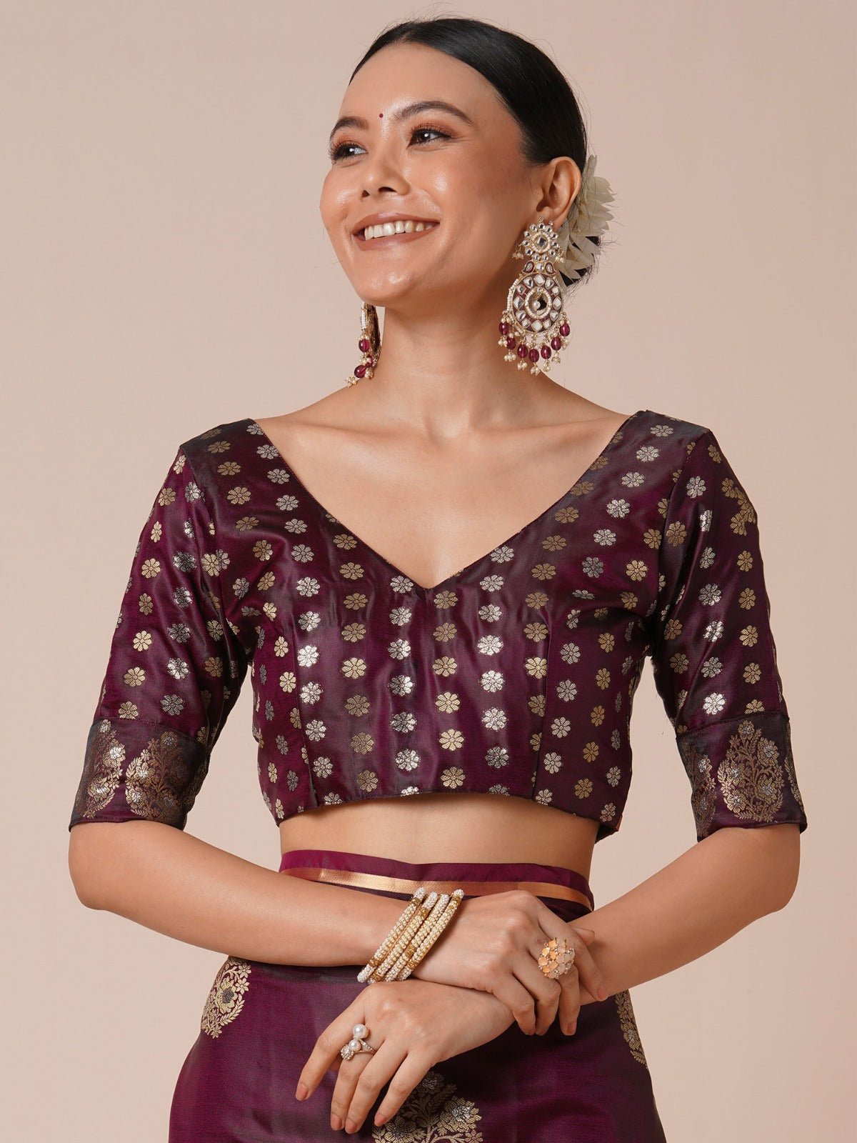 Wine Silk Blend Zari Weaving Heritage Saree - Ressa