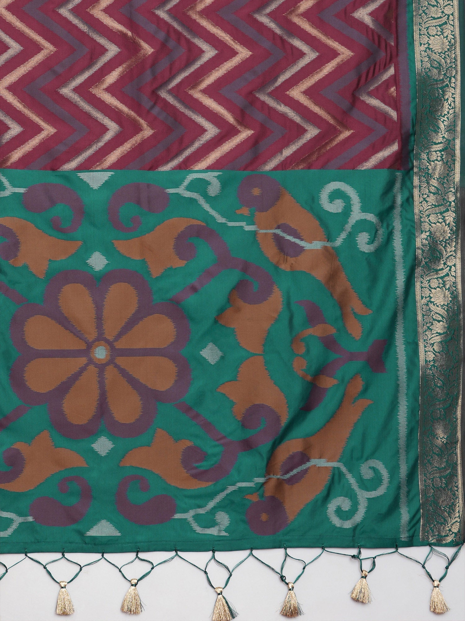 Wine & Teal Banarasi Silk Blend Saree - Ressa
