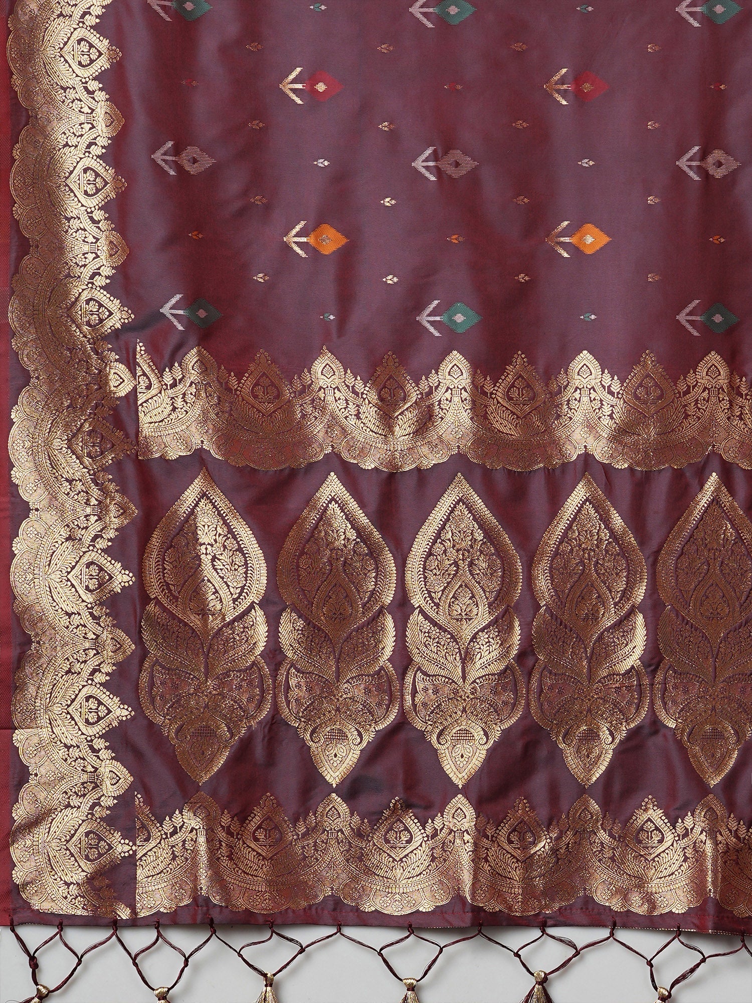 Wine & Teal Banarasi Silk Ikat Weaving - Ressa