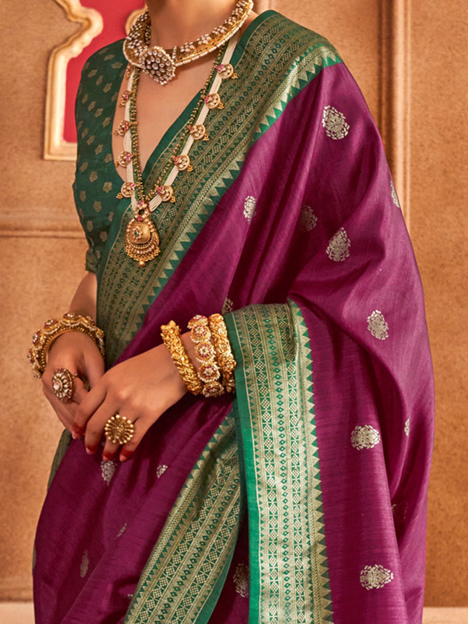 Wine Zari Woven Silk Blend Saree - Ressa