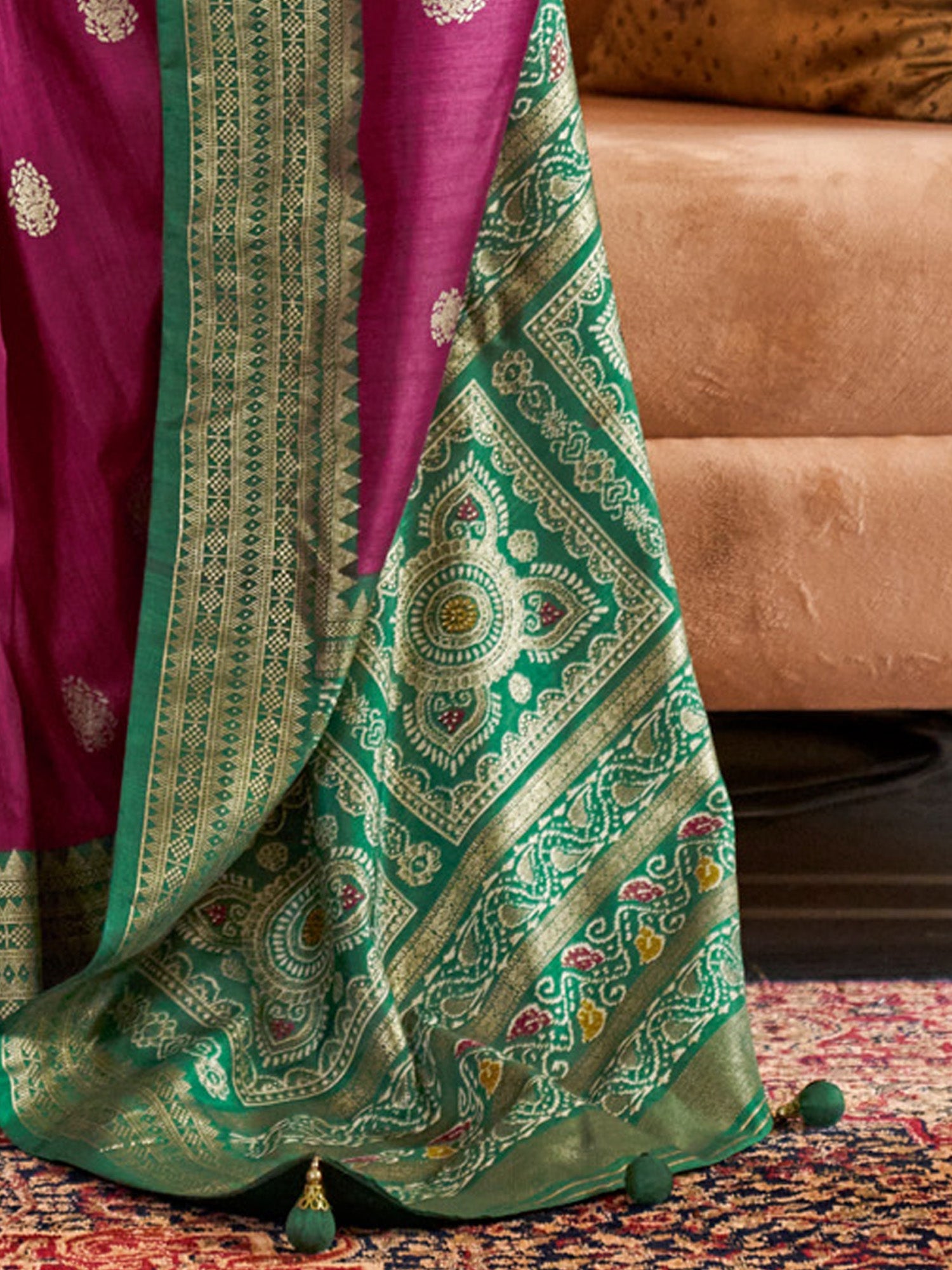 Wine Zari Woven Silk Blend Saree - Ressa