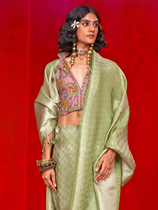 Woven Design Banarasi Tissue Saree | Blue & Gold Zari - Ressa