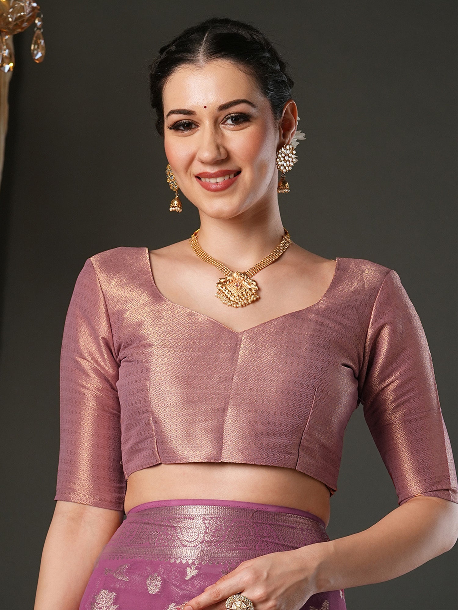 Woven Design Zari Mauve Georgette Banarasi Saree - Ressa