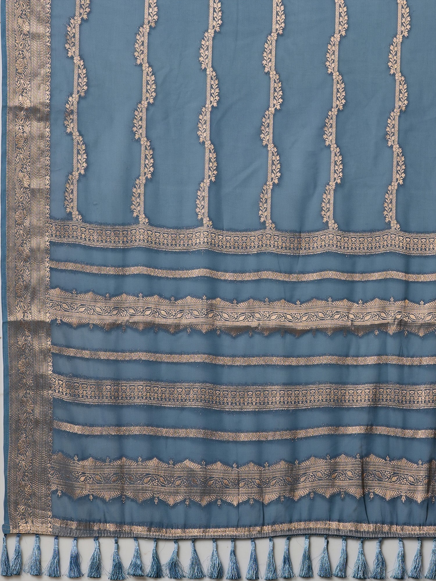 Woven Design Zari Teal Blue Georgette Banarasi Saree - Ressa