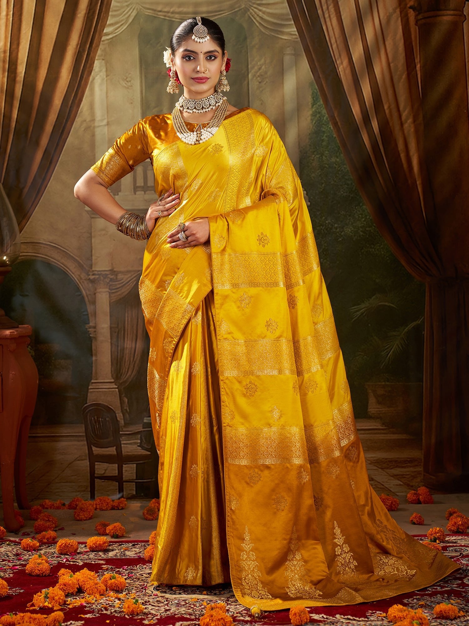Yellow Banarasi Silk Heritage Zari Weave - Ressa