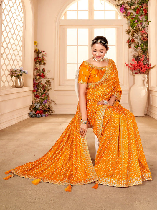 Yellow Bandhani Print saree - Ressa