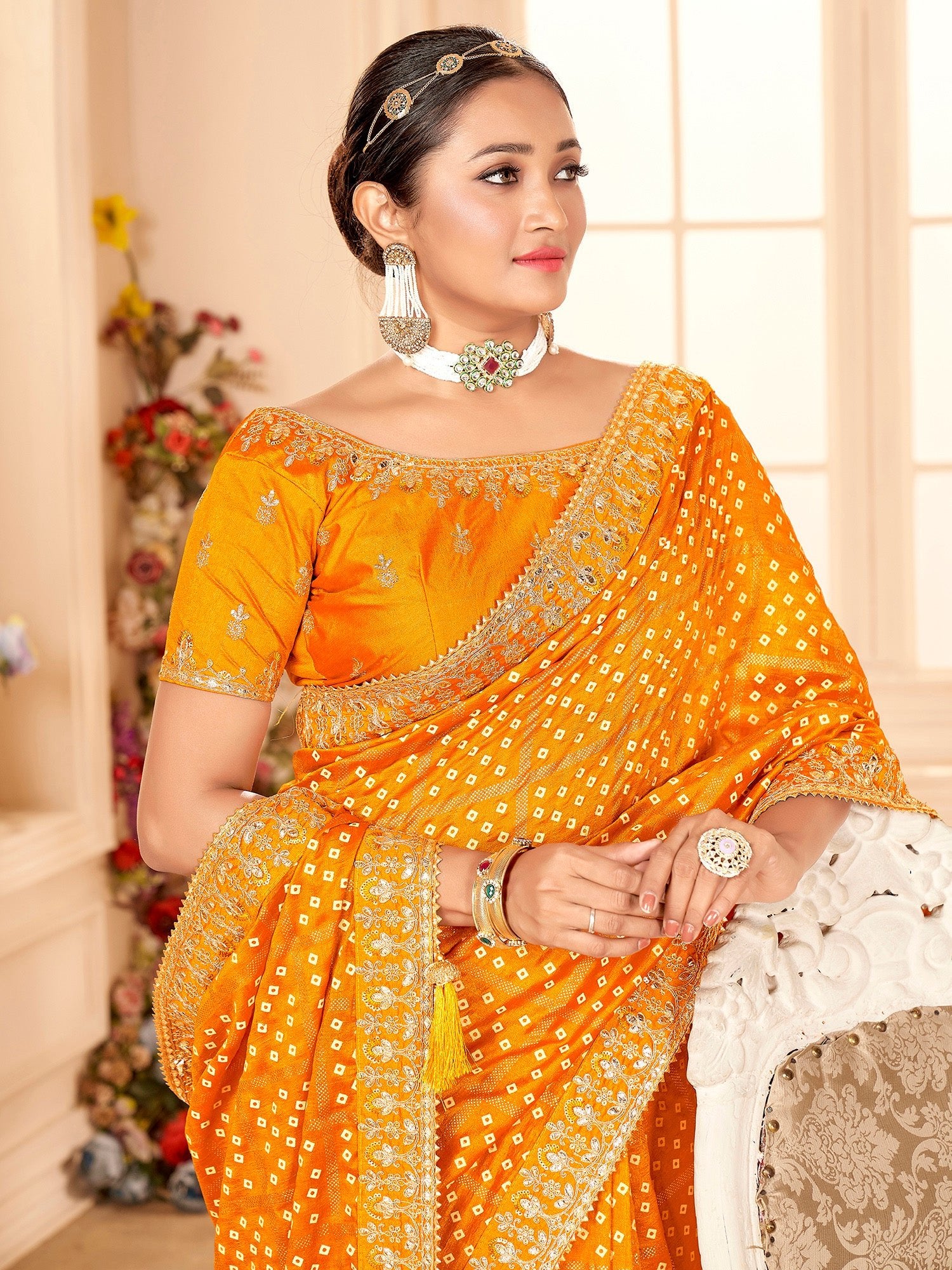 Yellow Bandhani Print saree - Ressa