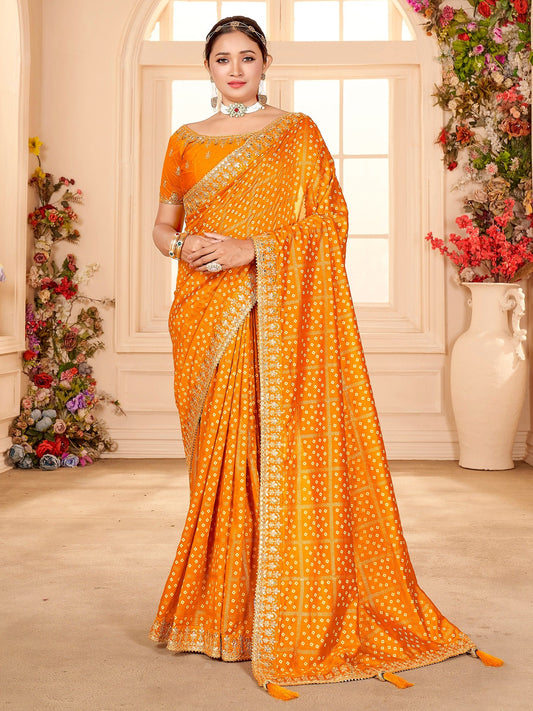 Yellow Bandhani Print saree - Ressa
