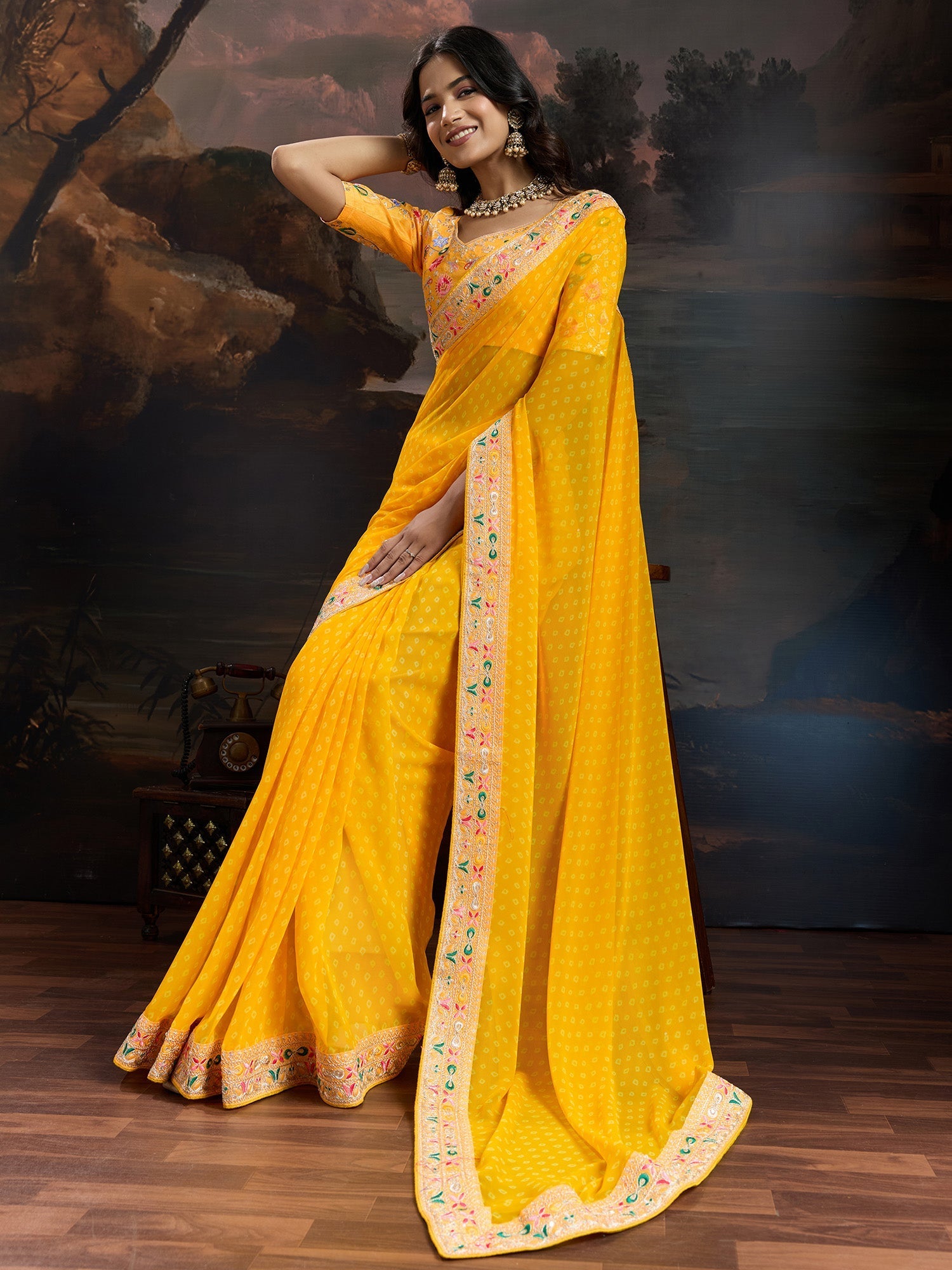 Yellow Bandhni Georgette Saree - Ressa