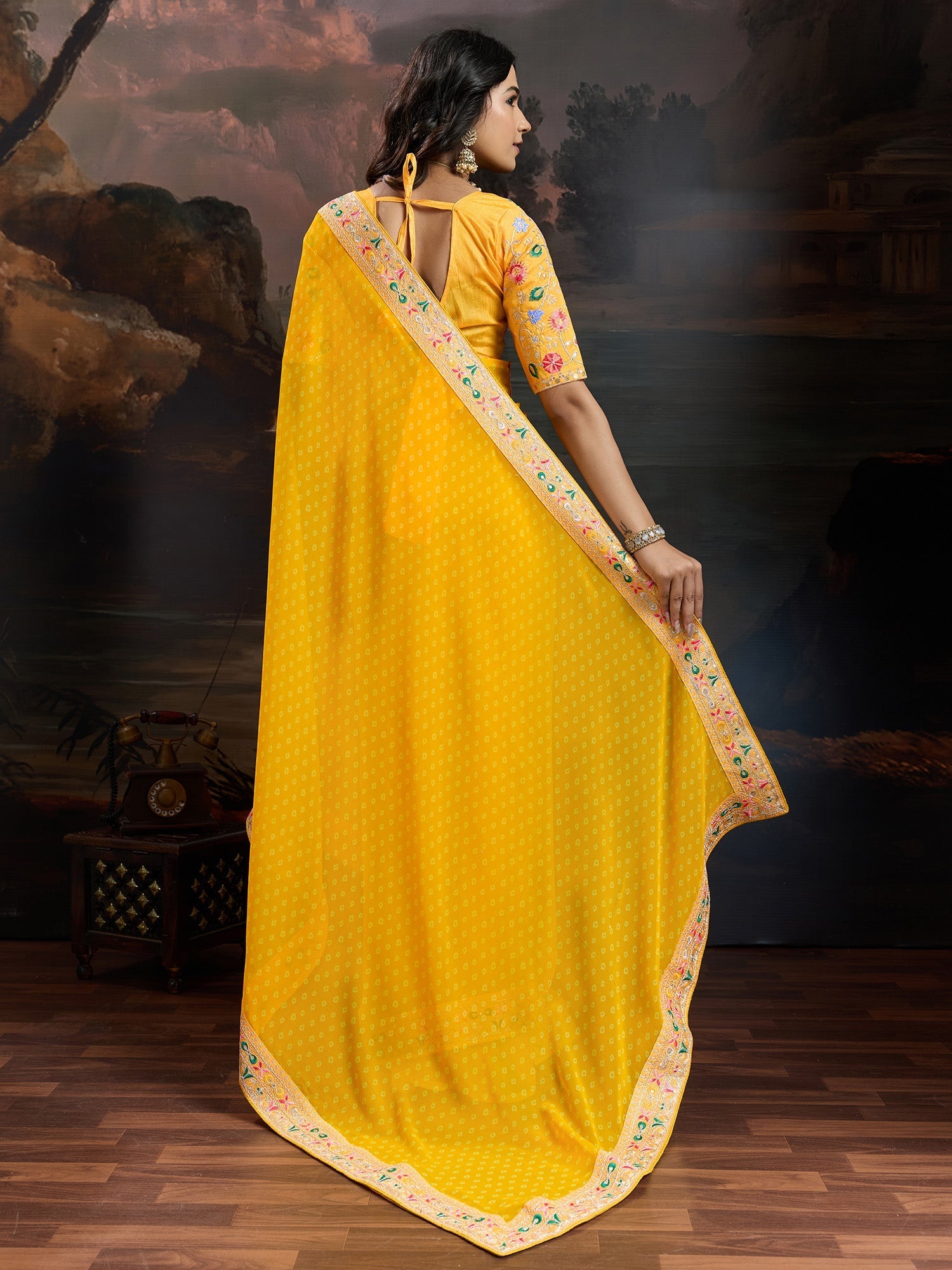 Yellow Bandhni Georgette Saree - Ressa