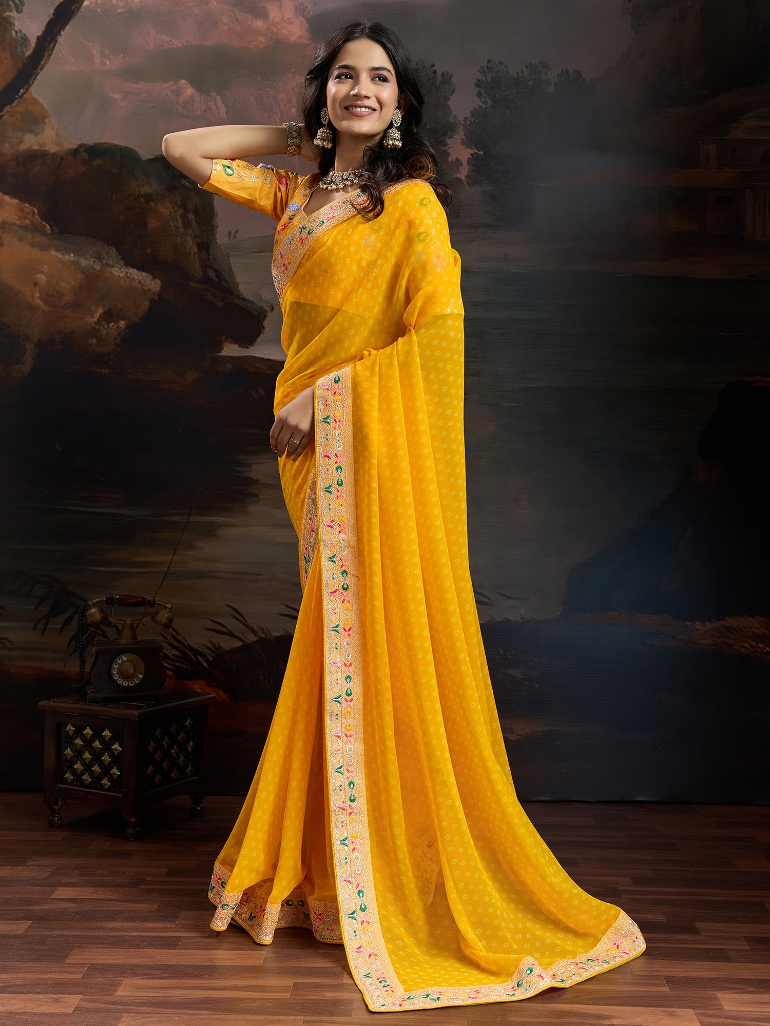 Yellow Bandhni Georgette Saree - Ressa