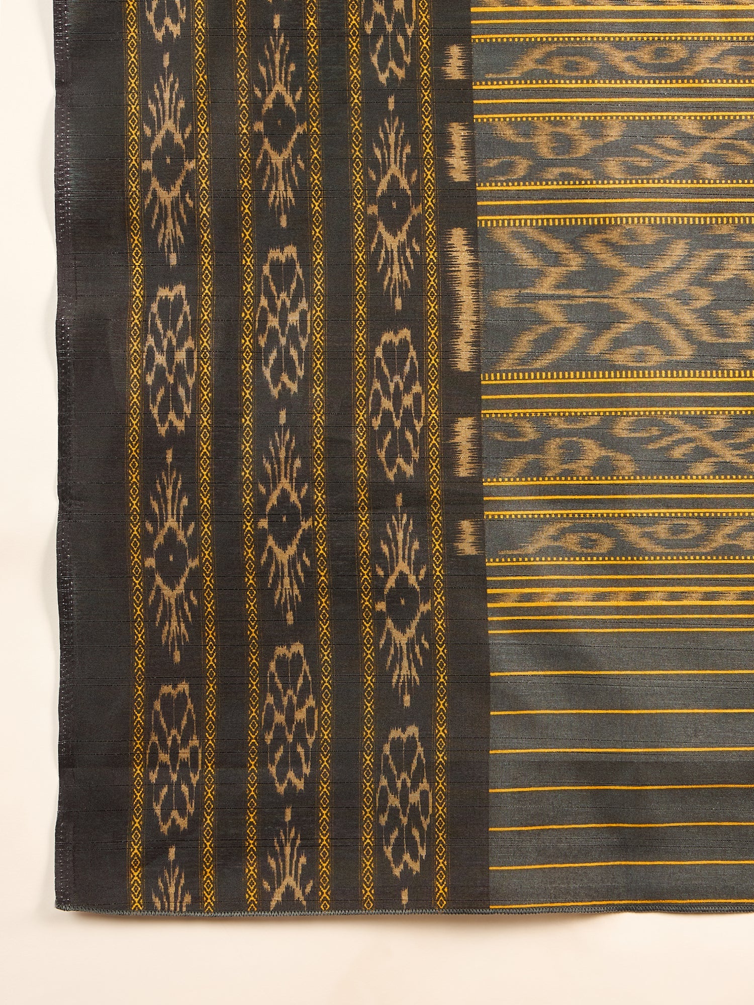 Yellow & Black Ikat Bagalpuri Silk Saree - Ressa