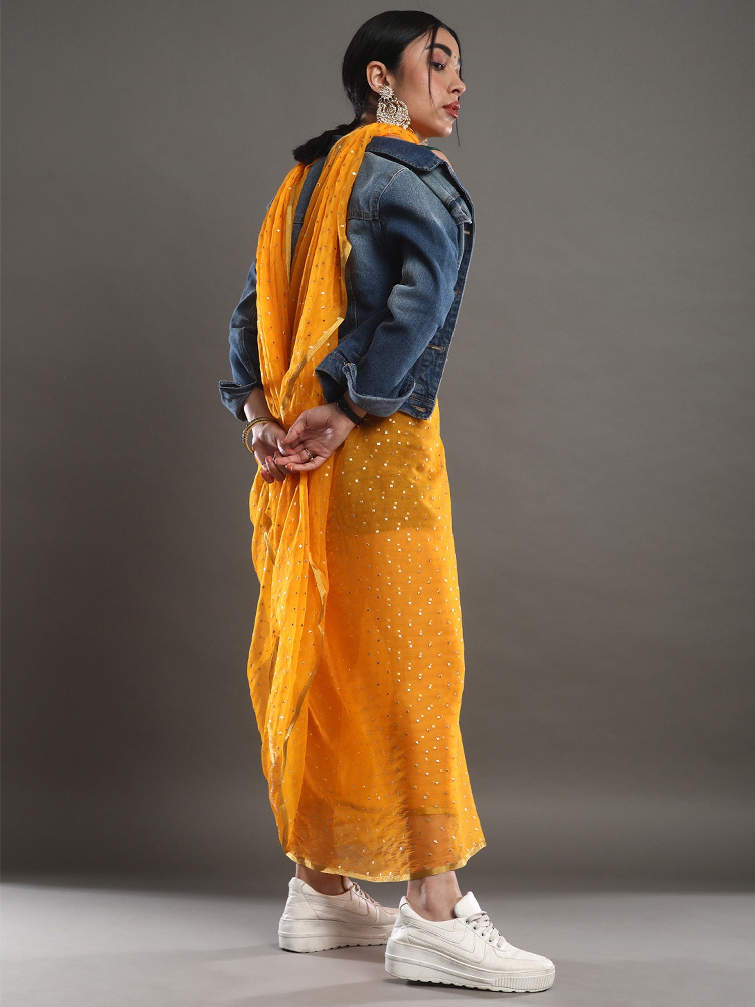 Yellow Chiffon Mukaish Printed Saree - Ressa