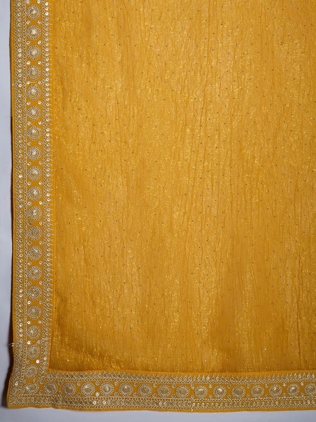 Yellow Chiffon Saree with Gold Mukaish Sequin Work - Ressa