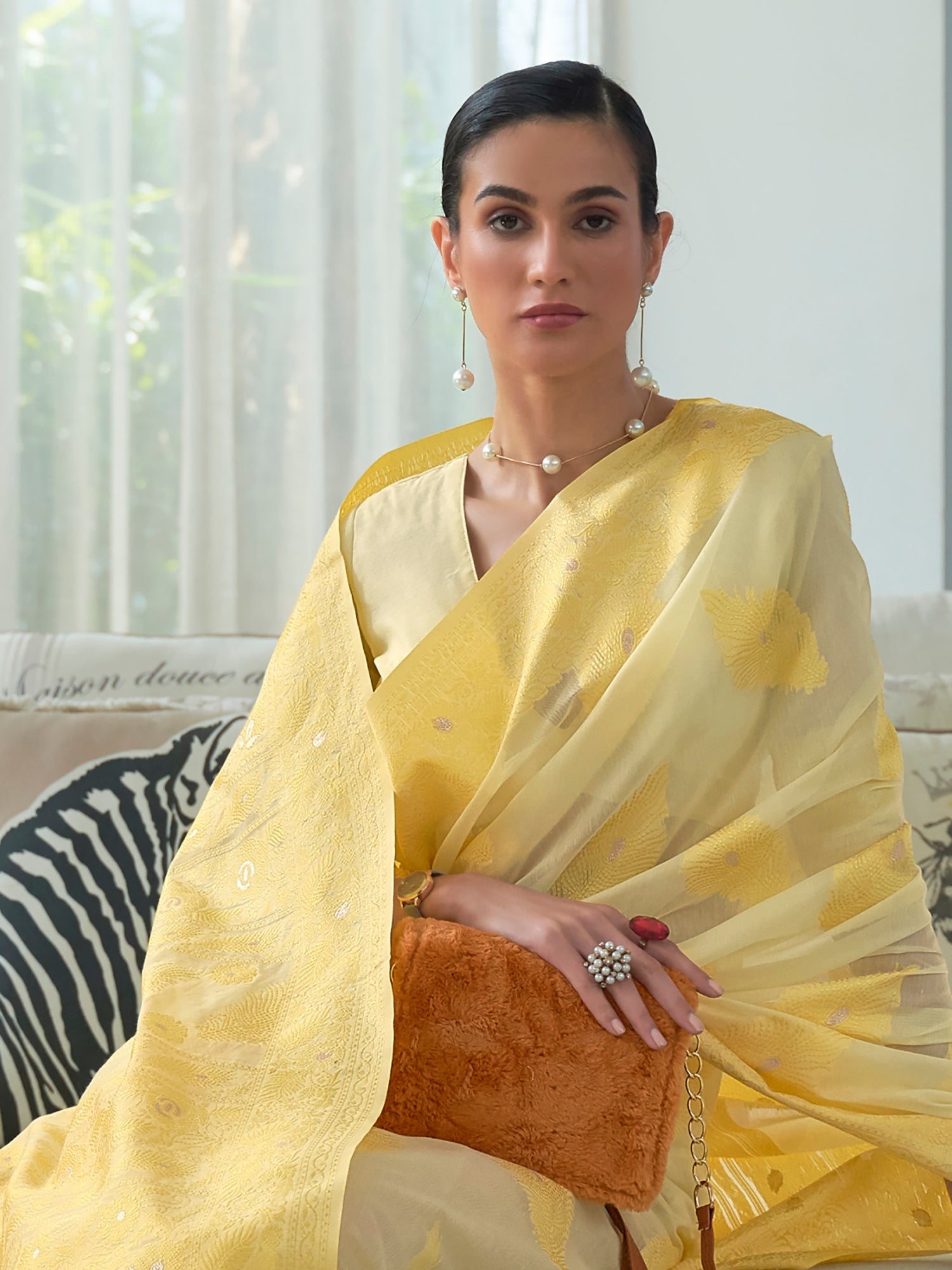 Yellow cotton Blend Zari Woven Saree - Ressa