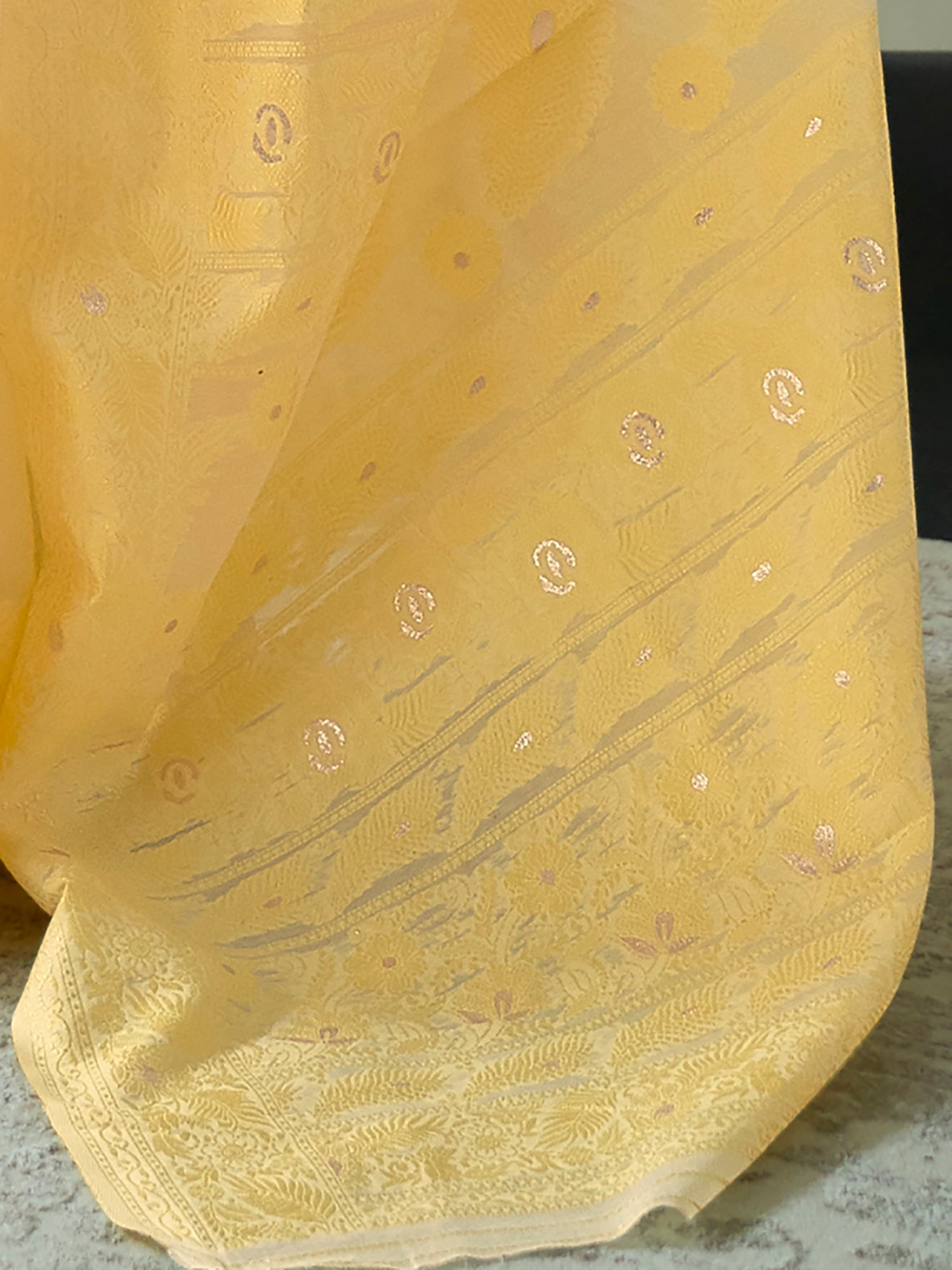 Yellow cotton Blend Zari Woven Saree - Ressa