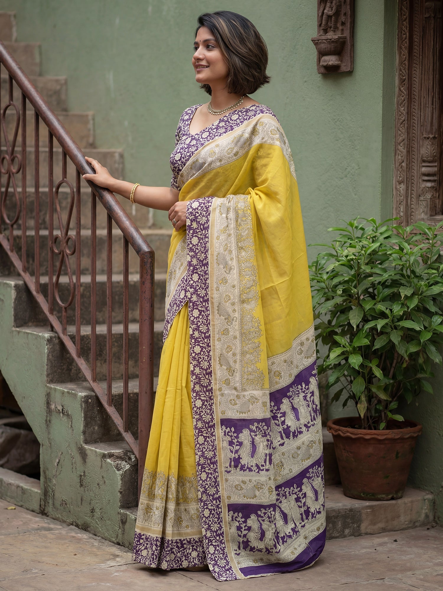Yellow Cotton Saree - Ressa