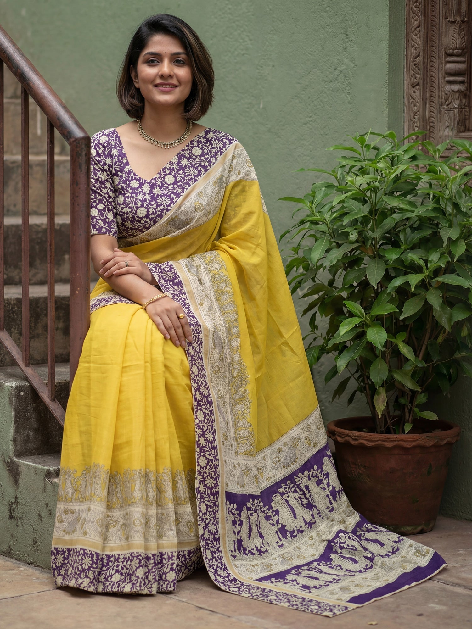 Yellow Cotton Saree - Ressa