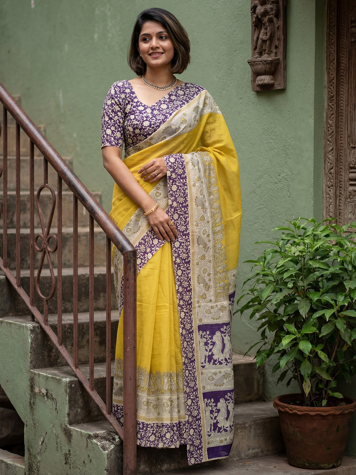 Yellow Cotton Saree - Ressa