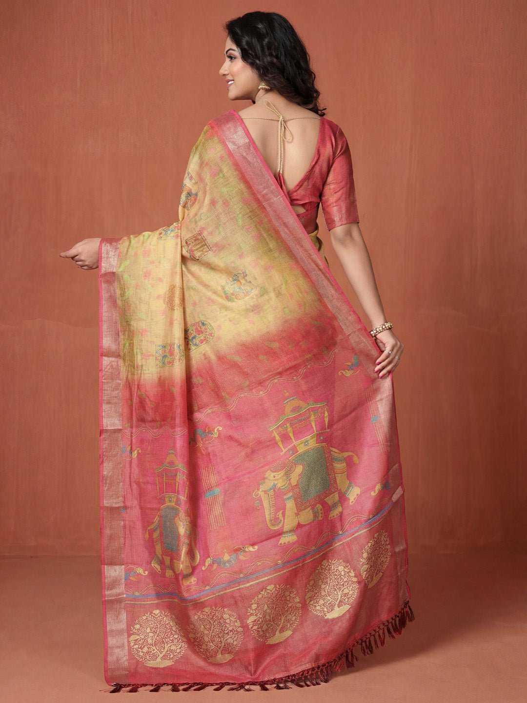 Yellow Cotton Silk Madhubani Printed Saree - Ressa