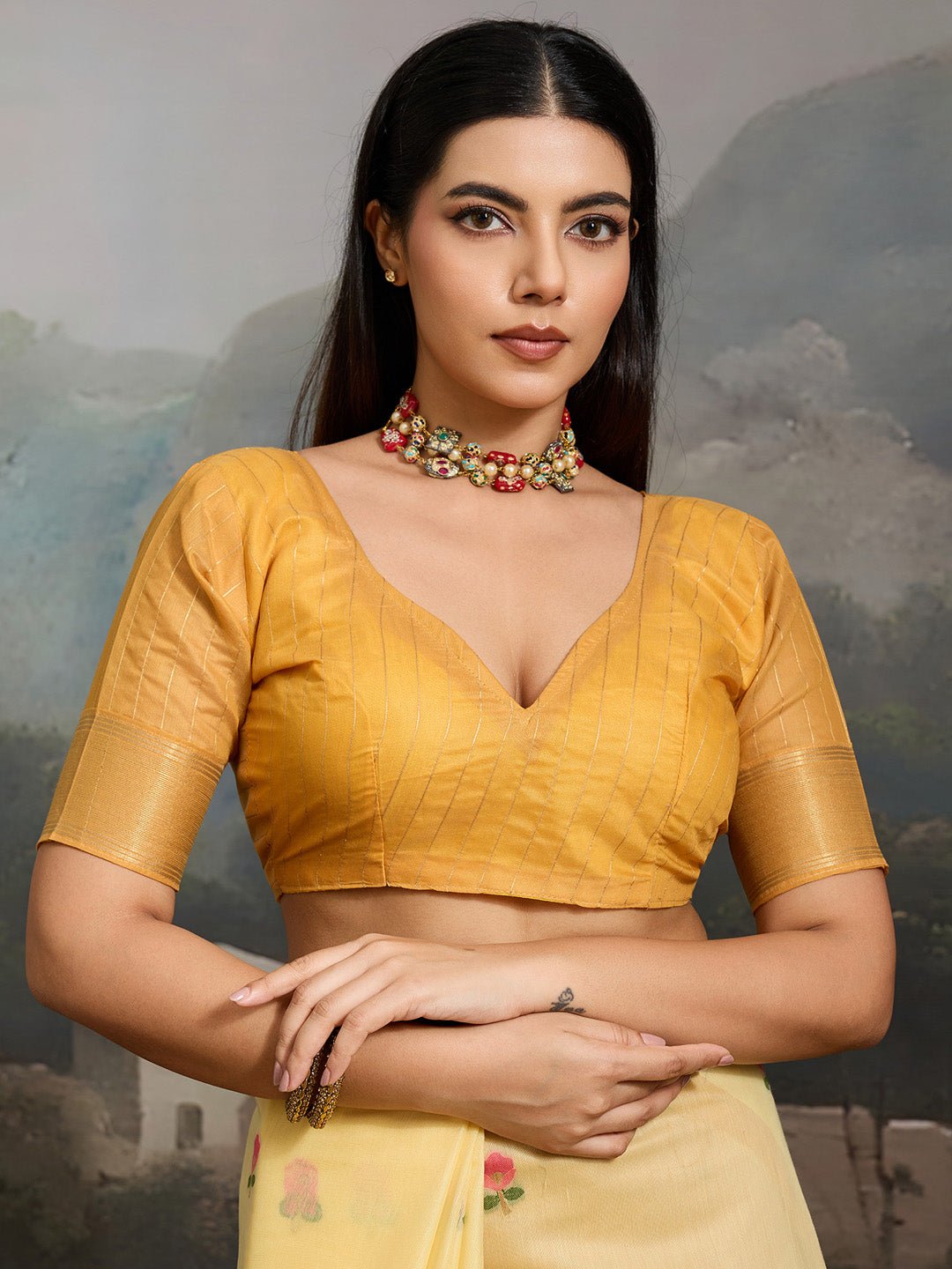 Yellow Cotton Woven Printed Saree - Ressa