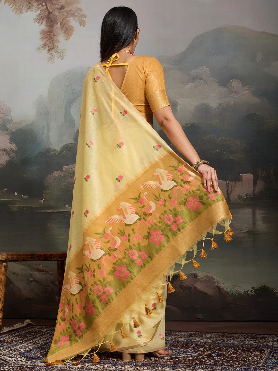 Yellow Cotton Woven Printed Saree - Ressa