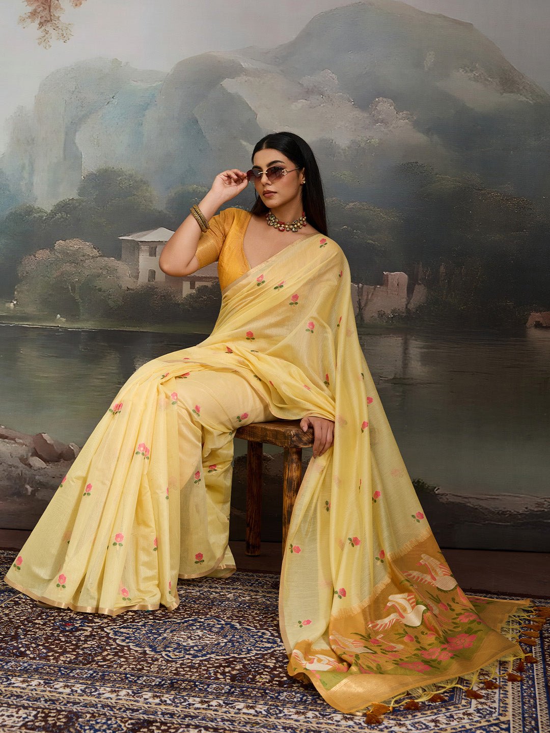 Yellow Cotton Woven Printed Saree - Ressa