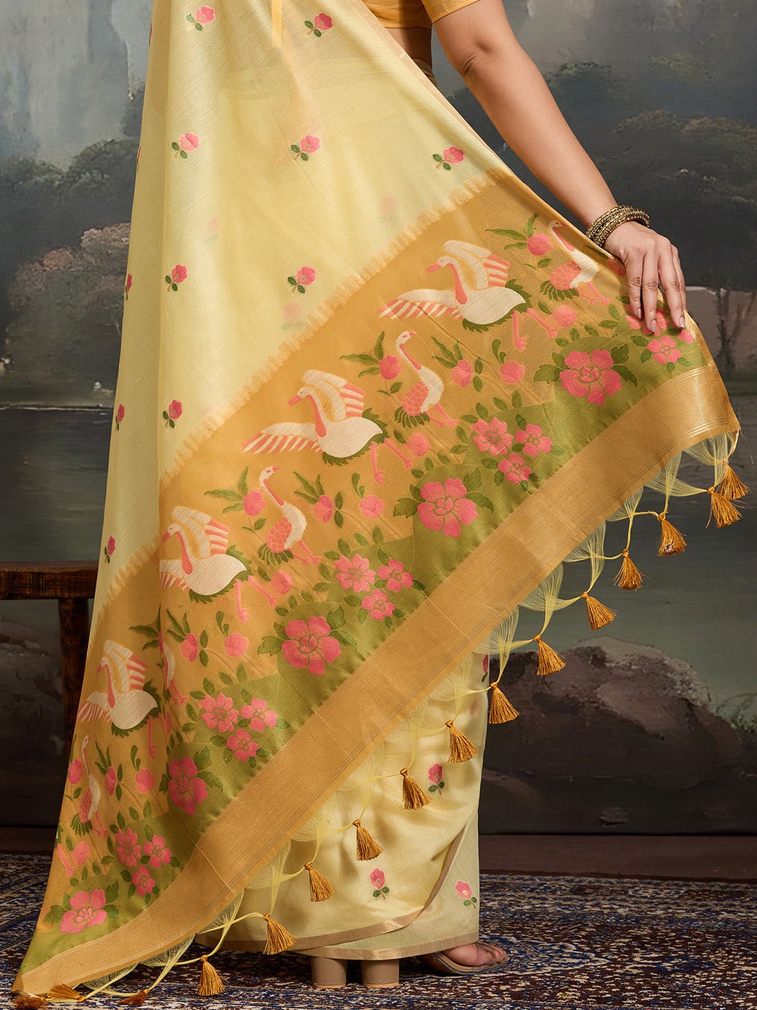 Yellow Cotton Woven Printed Saree - Ressa