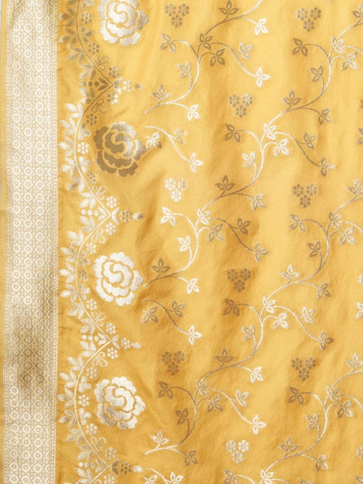 Yellow Floral Georgette Saree with Jari Border - Ressa