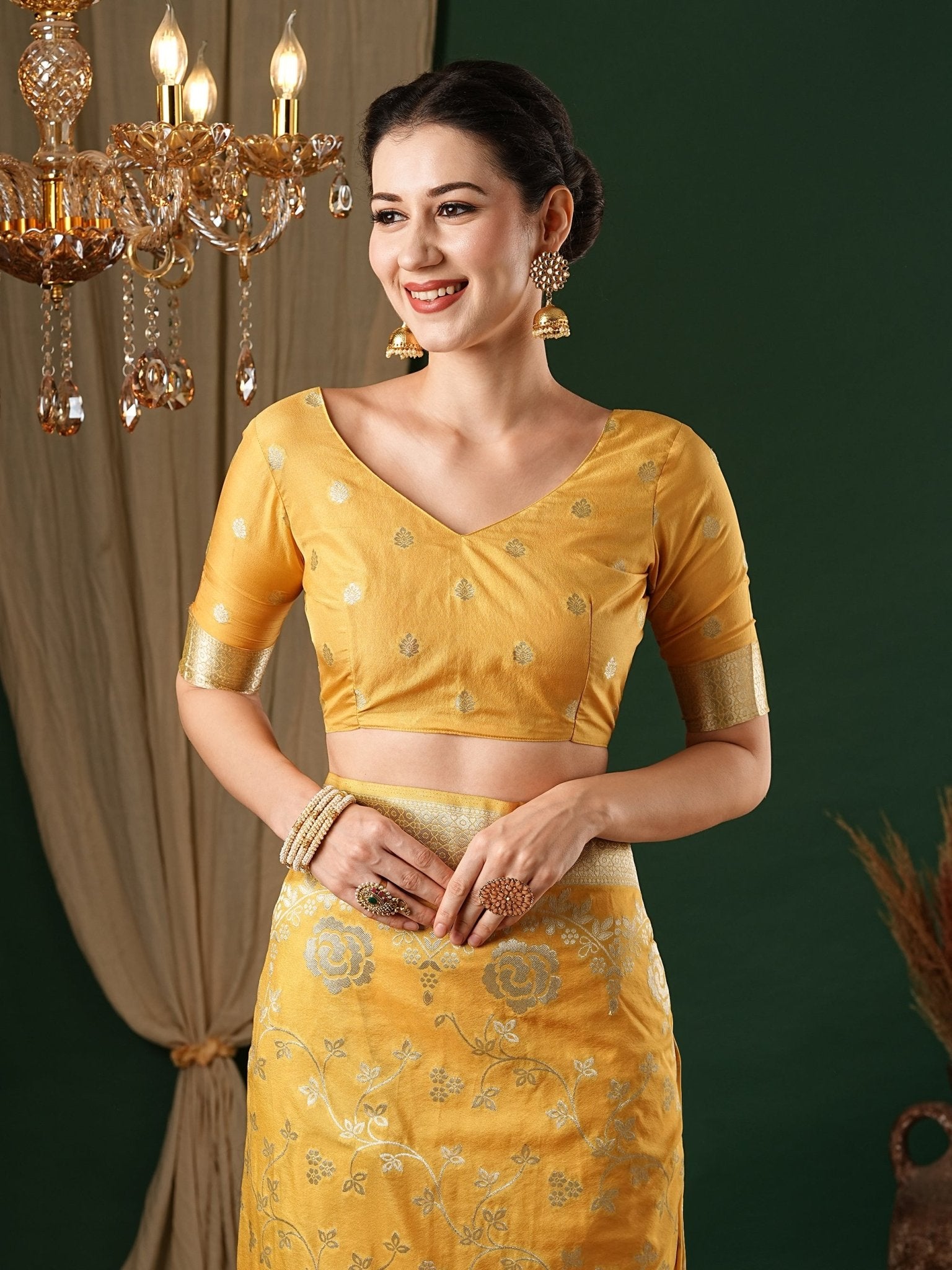 Yellow Floral Georgette Saree with Jari Border - Ressa