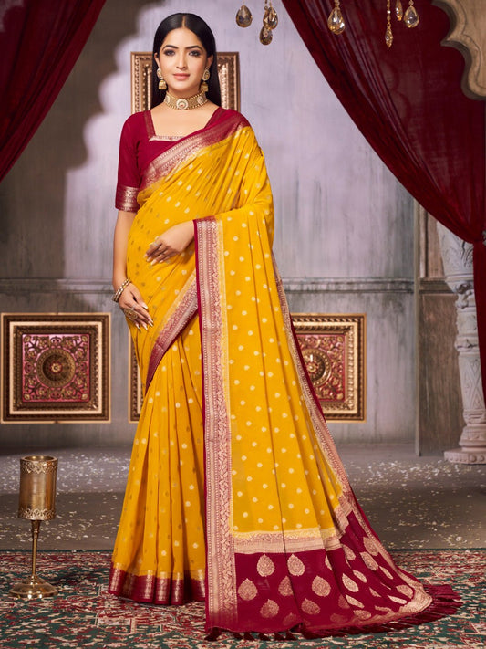 Yellow Floral Georgette Saree with Jari Border - Ressa