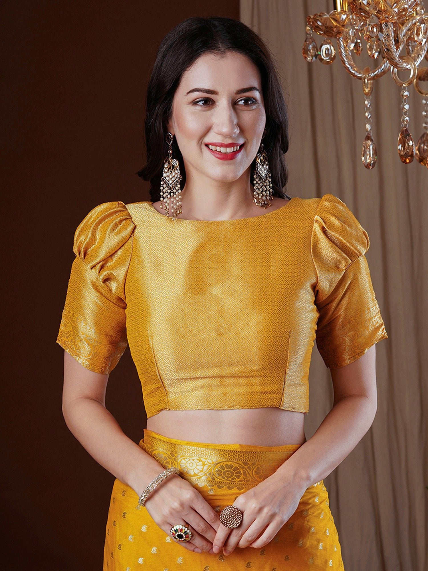 Yellow Floral Georgette Saree with Jari Border - Ressa