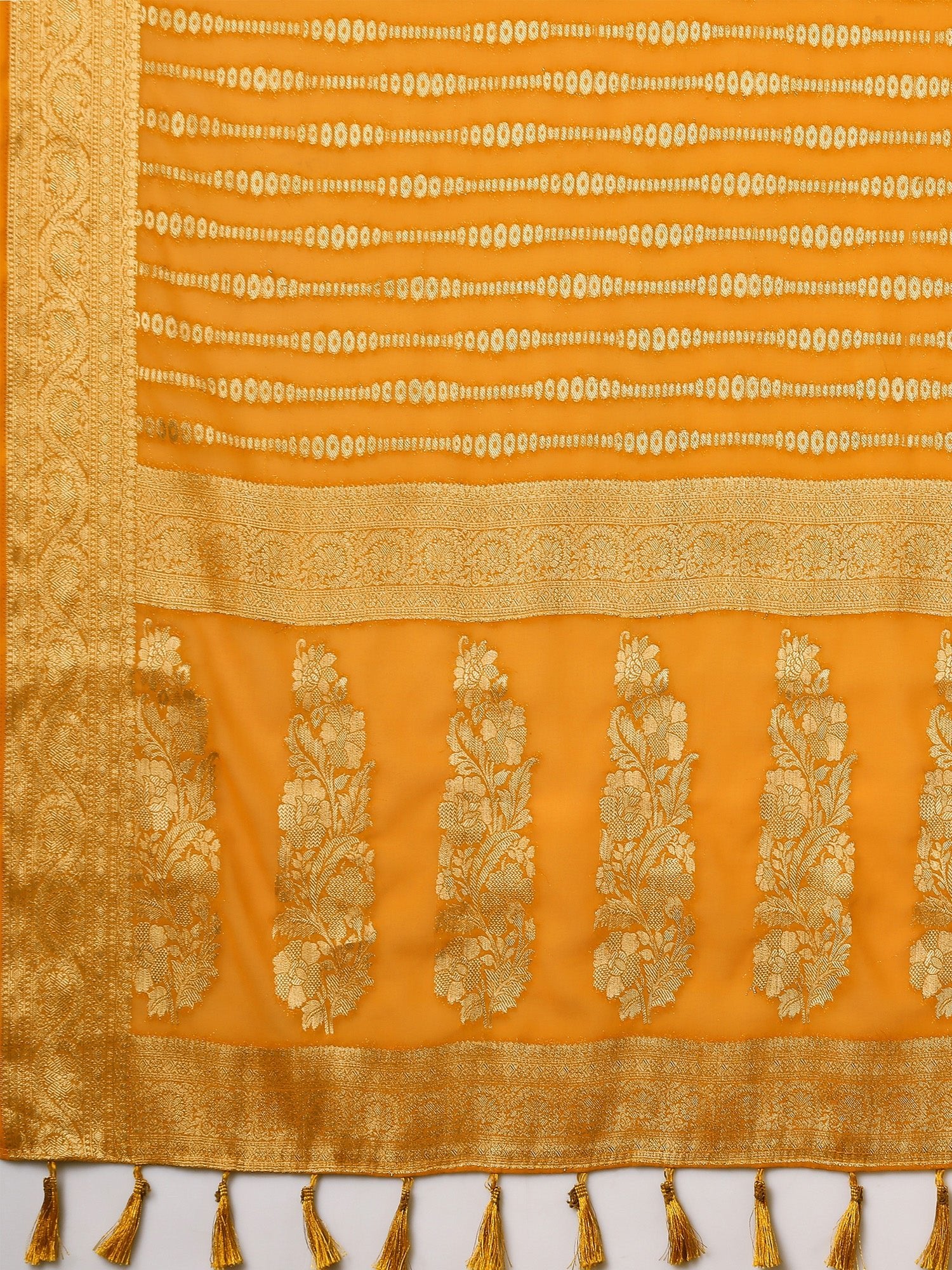 Yellow Floral Georgette Saree with Jari Border - Ressa