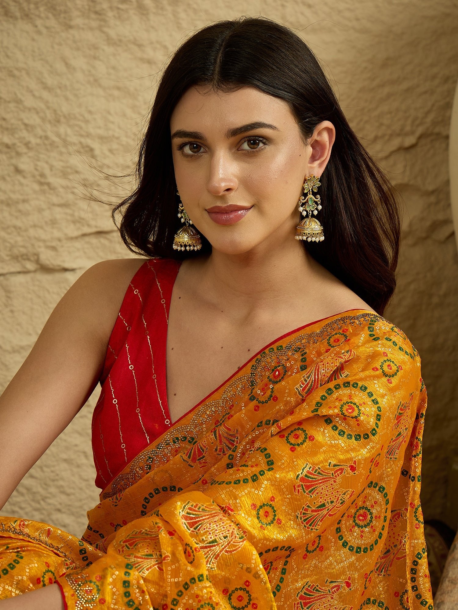 Yellow Georgette Saree with Bandhani Digital Print - Ressa