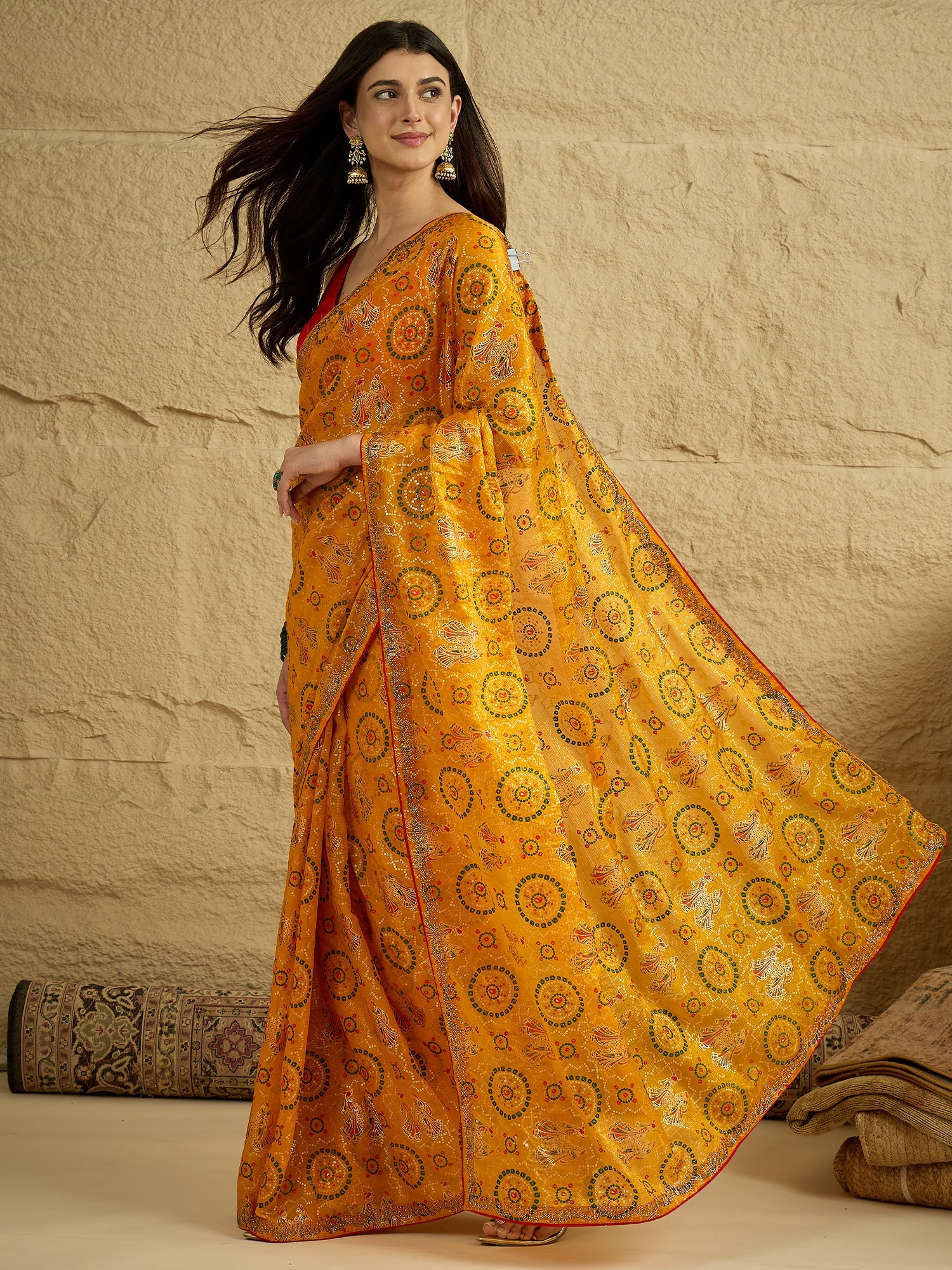 Yellow Georgette Saree with Bandhani Digital Print - Ressa