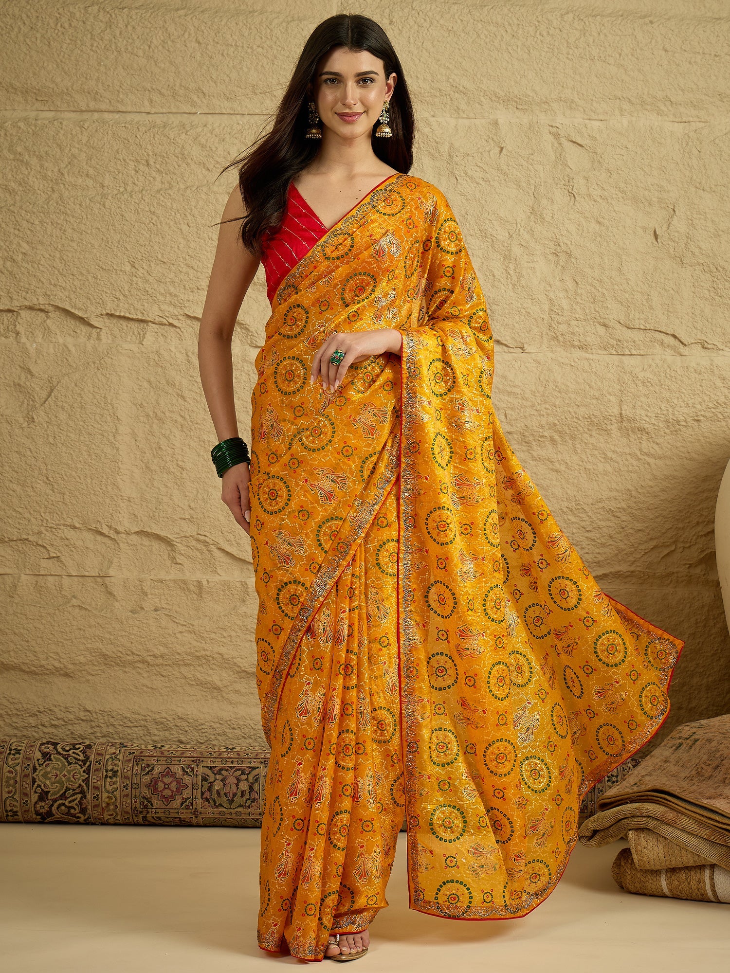 Yellow Georgette Saree with Bandhani Digital Print - Ressa