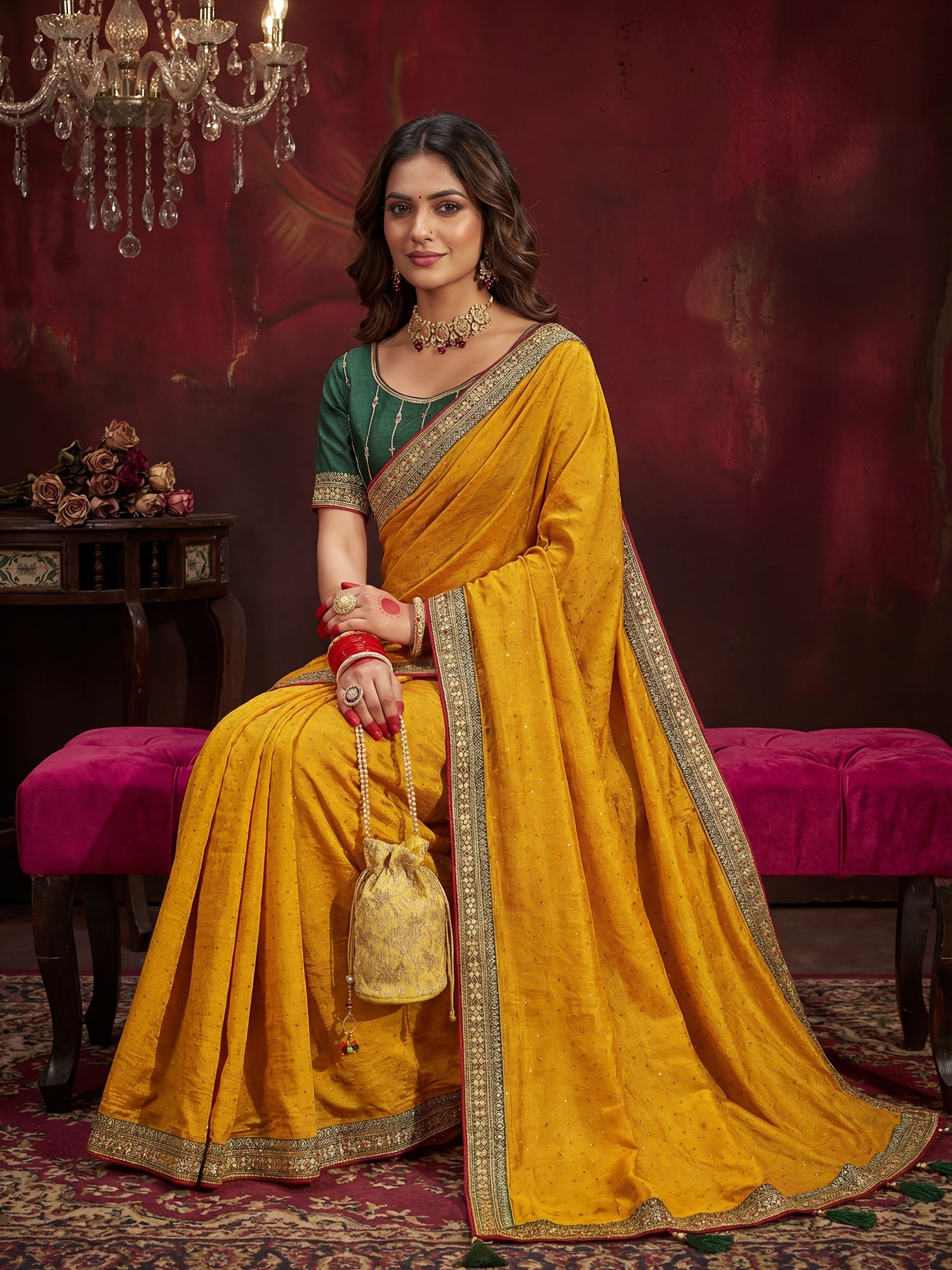 Yellow Georgette Saree with Embroidered Border - Ressa