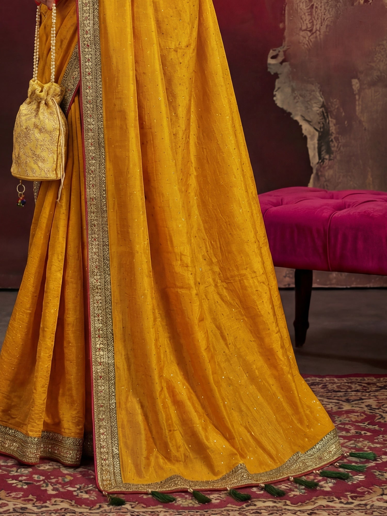Yellow Georgette Saree with Embroidered Border - Ressa