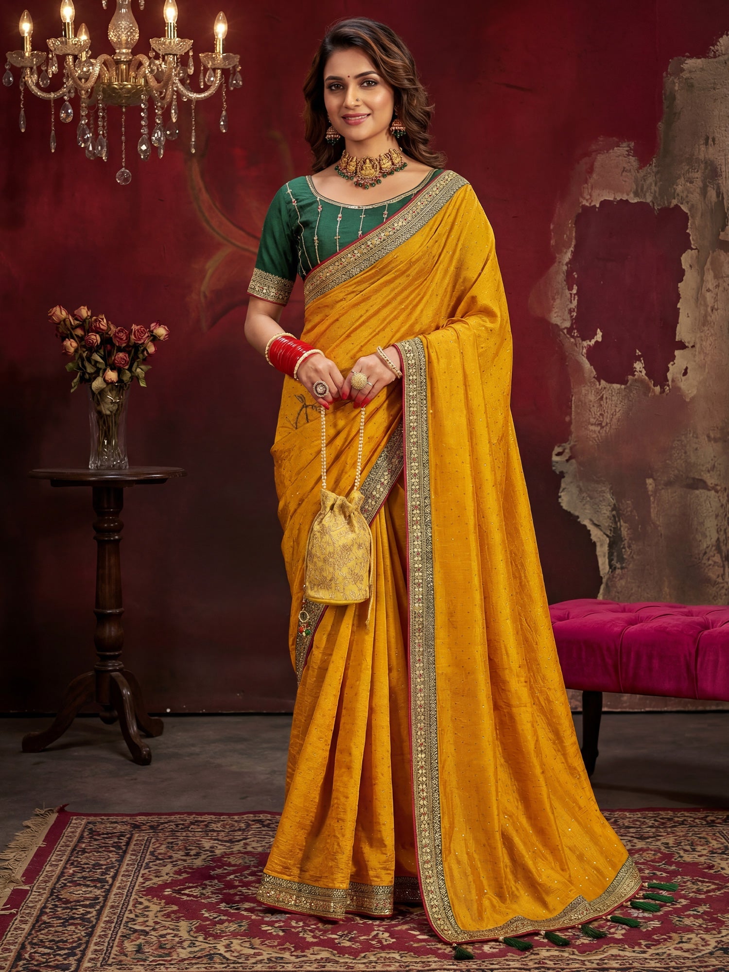 Yellow Georgette Saree with Embroidered Border - Ressa