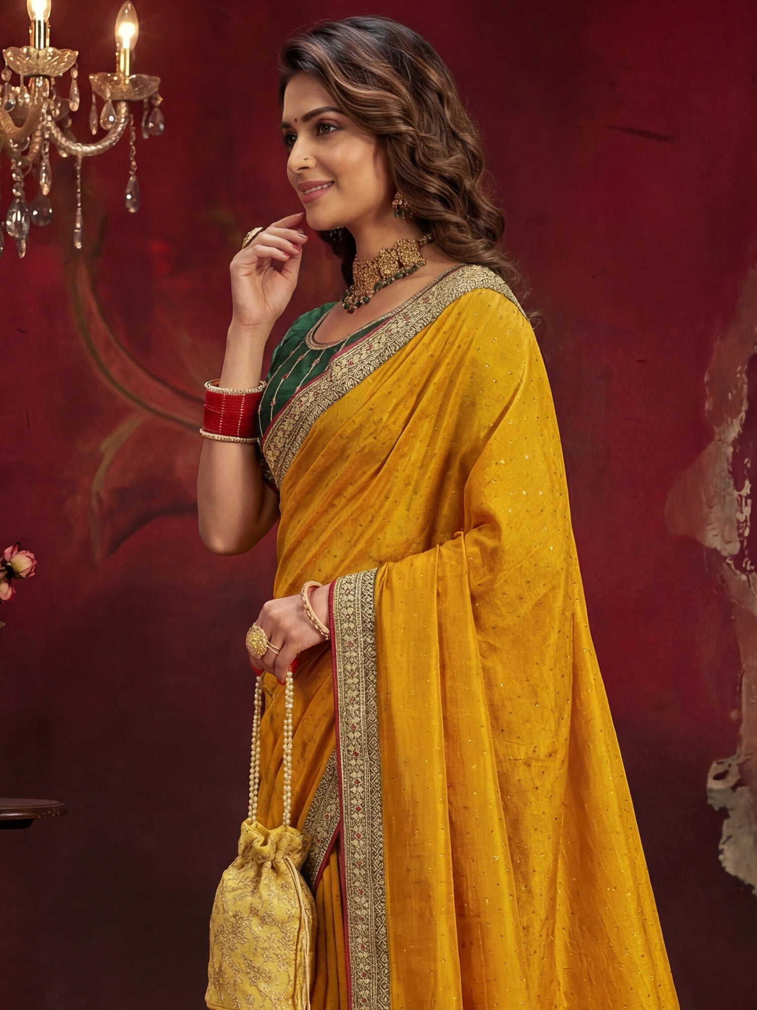Yellow Georgette Saree with Embroidered Border - Ressa