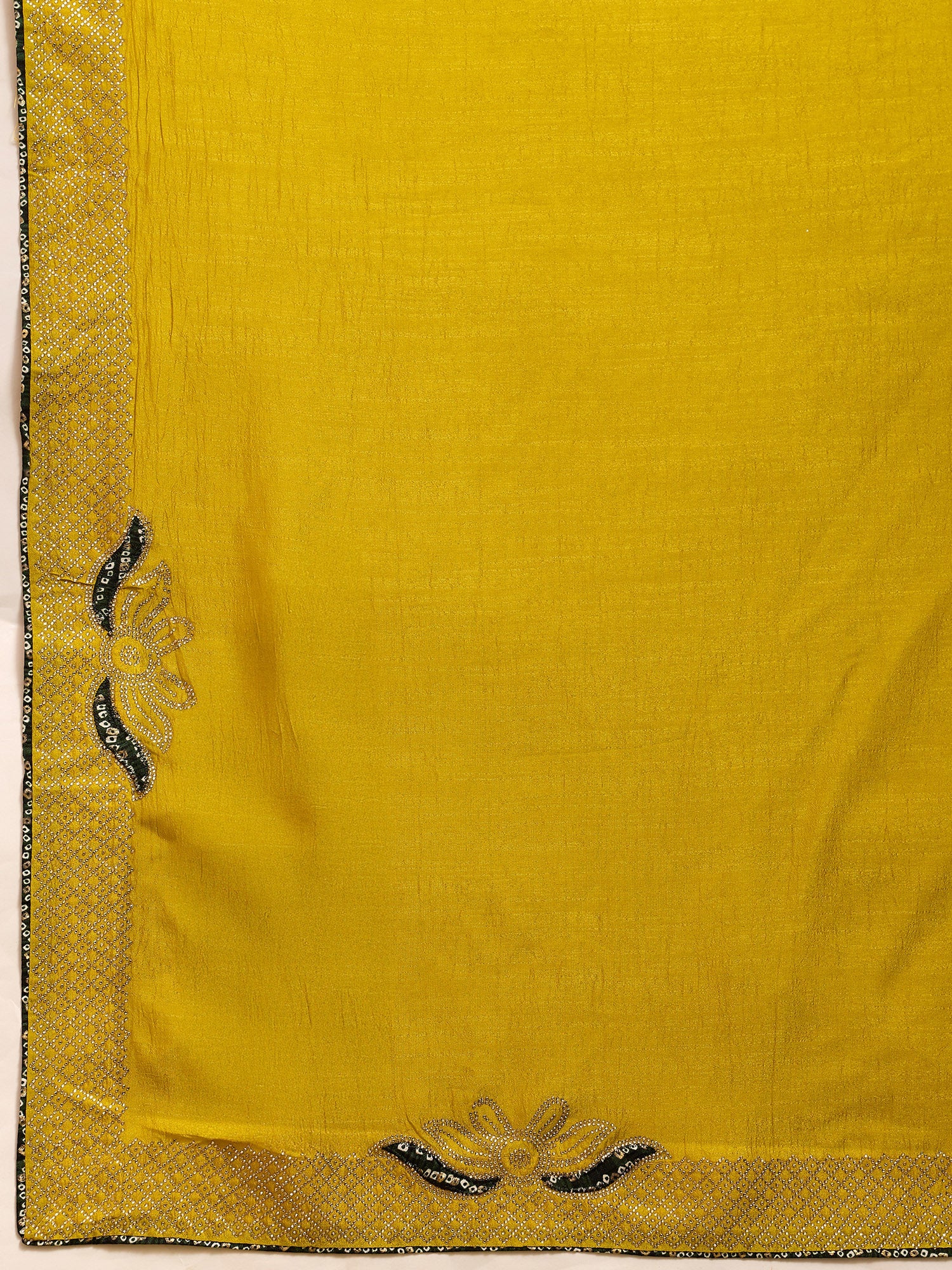 Yellow Georgette Saree with Sequin Border & Bandhani Blouse - Ressa