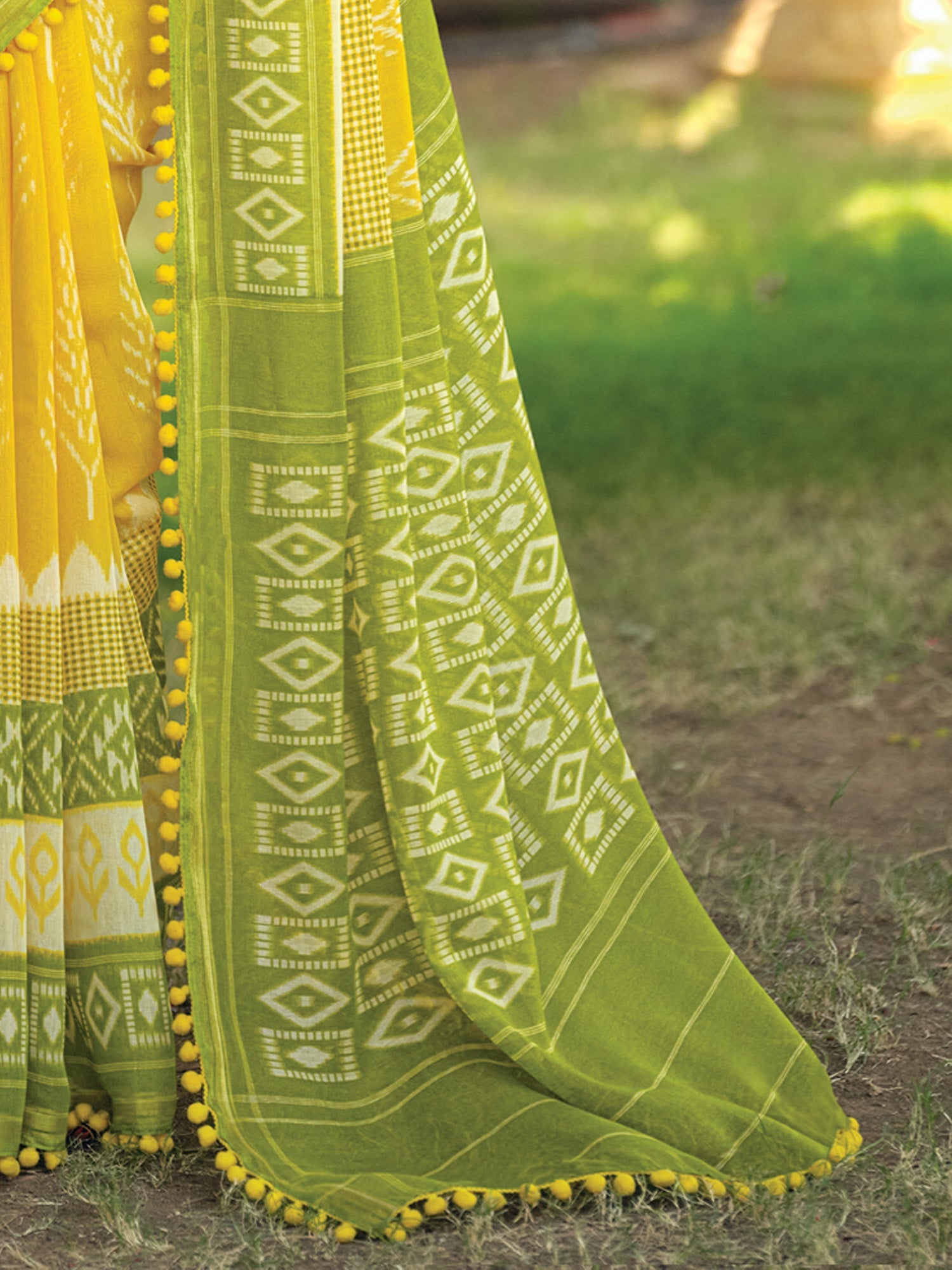 Yellow & Green Ikkat Geometric Print - Ressa