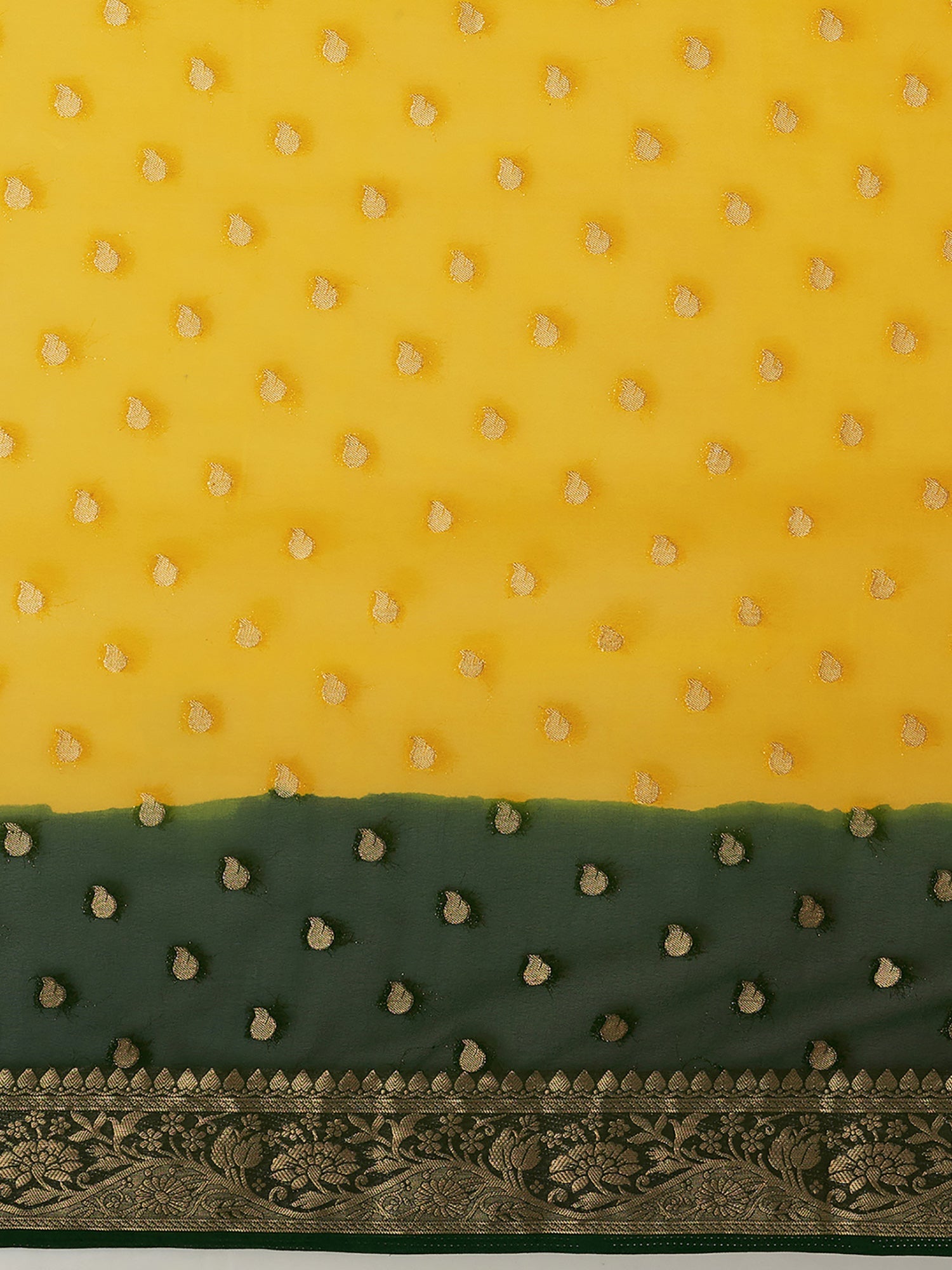 Yellow Green Ombre Floral Georgette Saree - Ressa