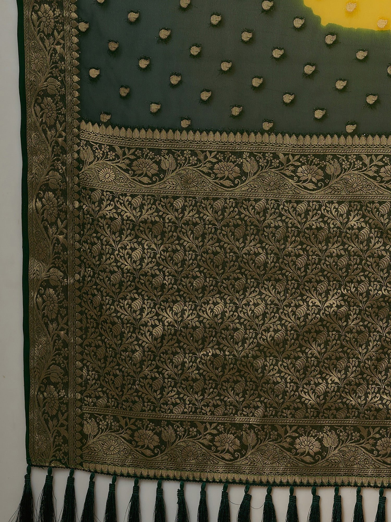 Yellow Green Ombre Floral Georgette Saree - Ressa