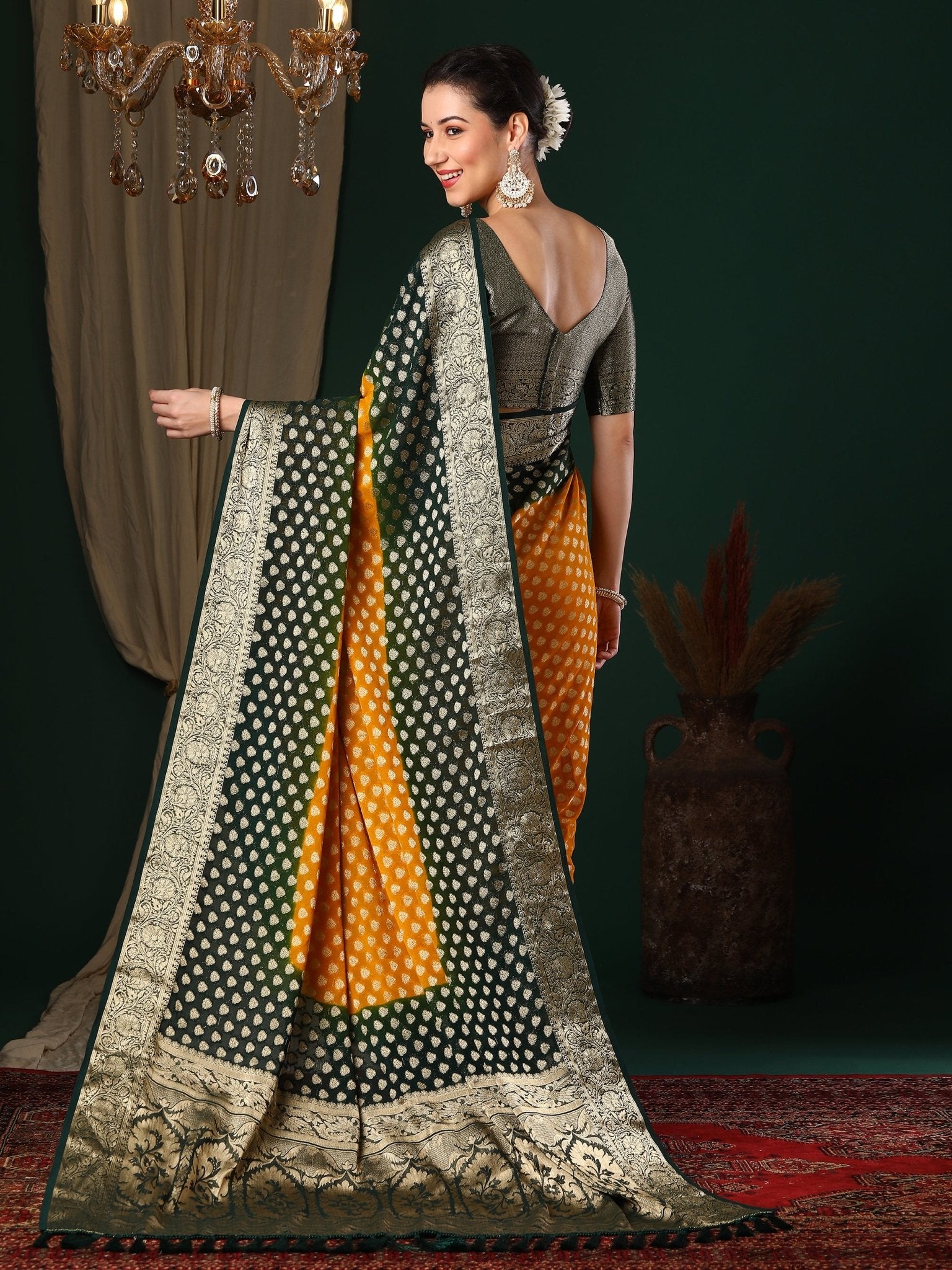 Yellow Green Ombre Georgette Saree - Ressa