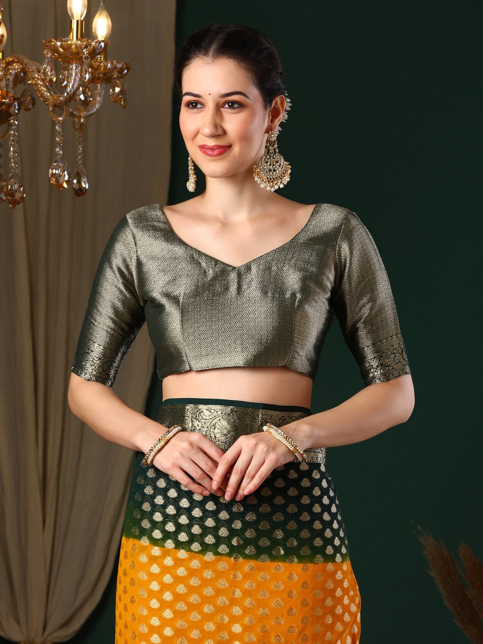 Yellow Green Ombre Georgette Saree - Ressa